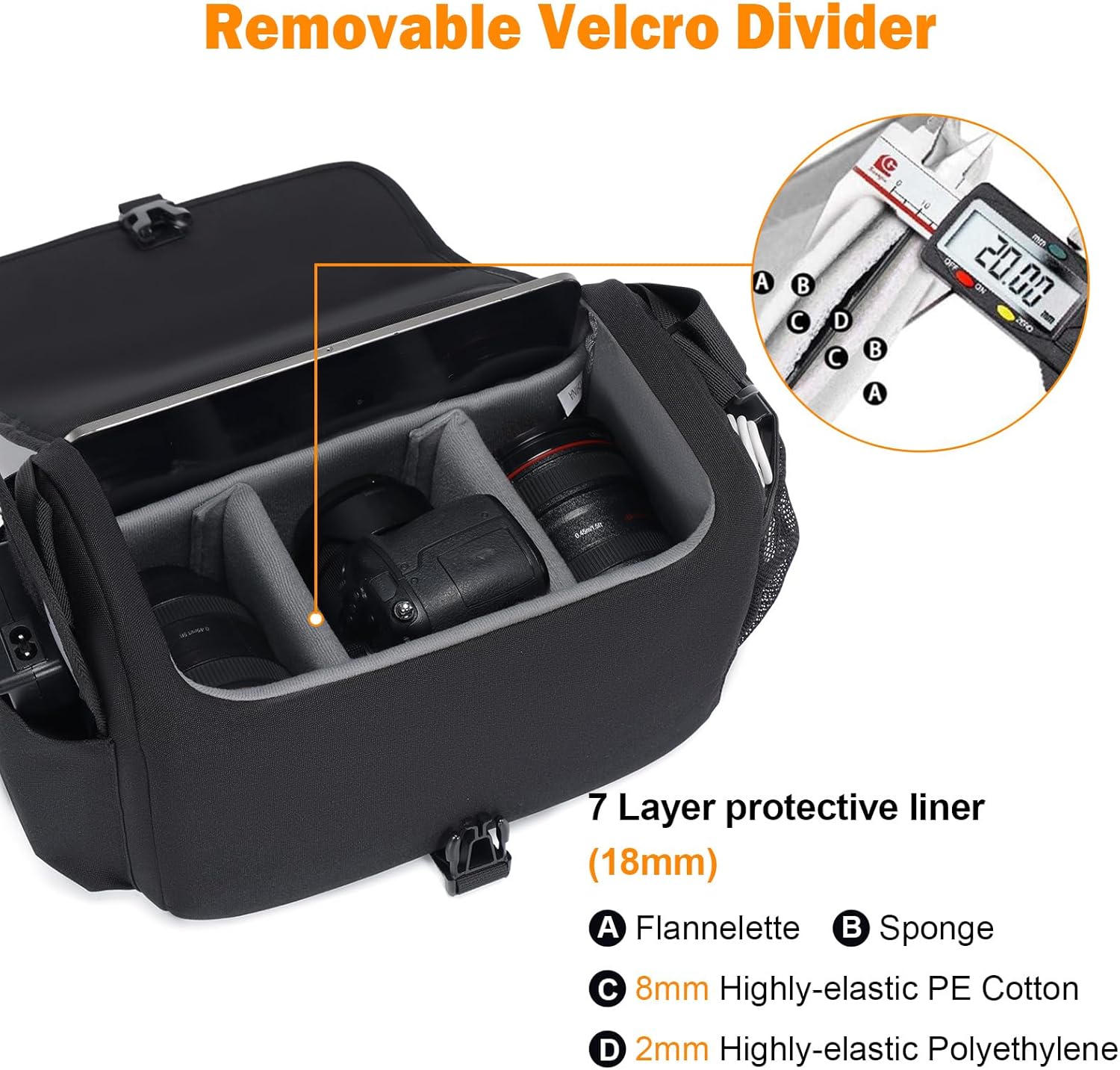CADeN Camera Bag Case Shoulder Crossbody Bag Compatible for Nikon, Canon, Sony, DSLR SLR Mirrorless Cameras and Lenses (1.0 Black, Large)