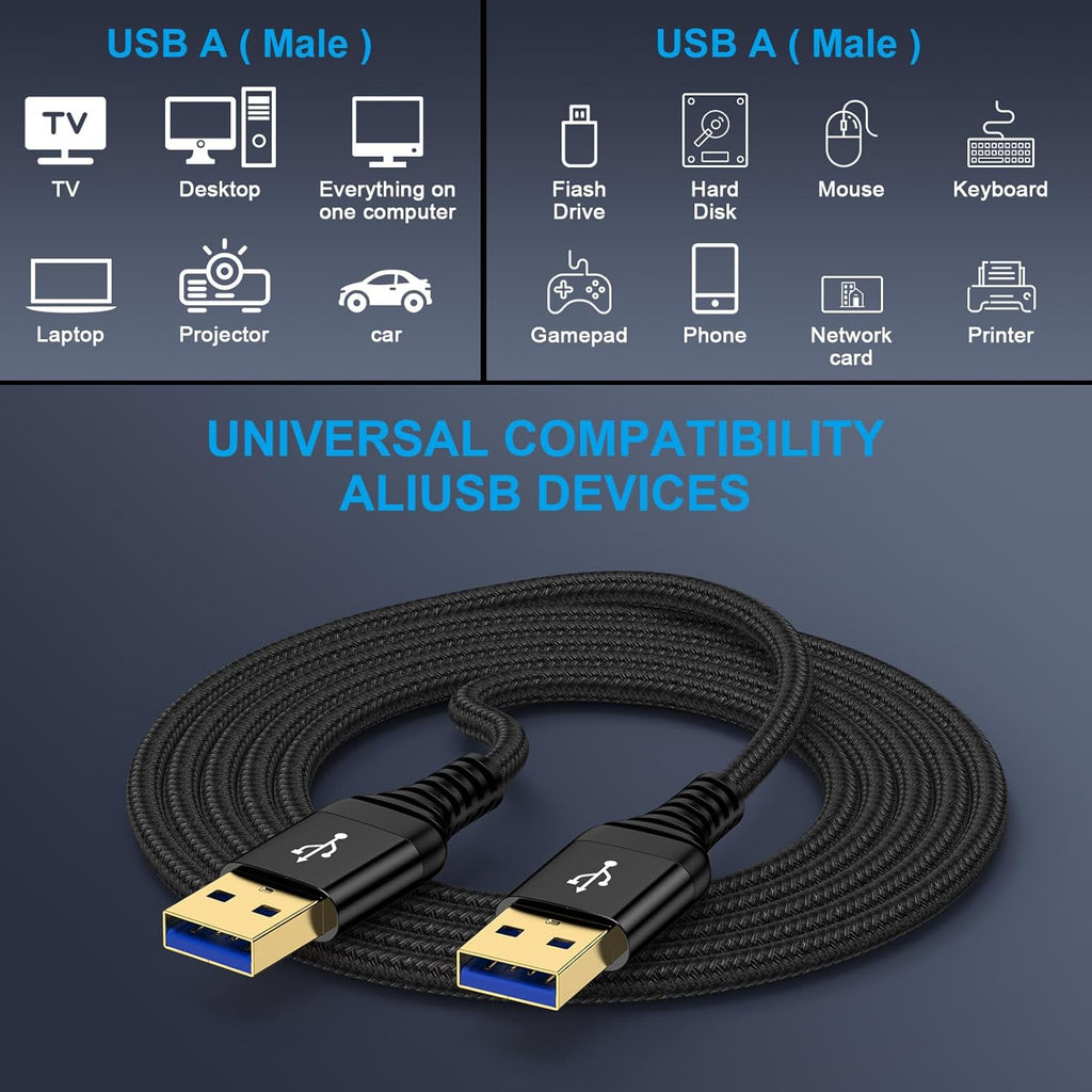 USB to USB Cable, 2 Pack 10 FT USB-A to USB-A Male to Male USBCable Double End USB3.0 Cable A to A Data Transfer Cord for Laptop Cooling Pad,Soundbar,Monitor,TV,KVM,DVD Player,Hard Drive Enclosures