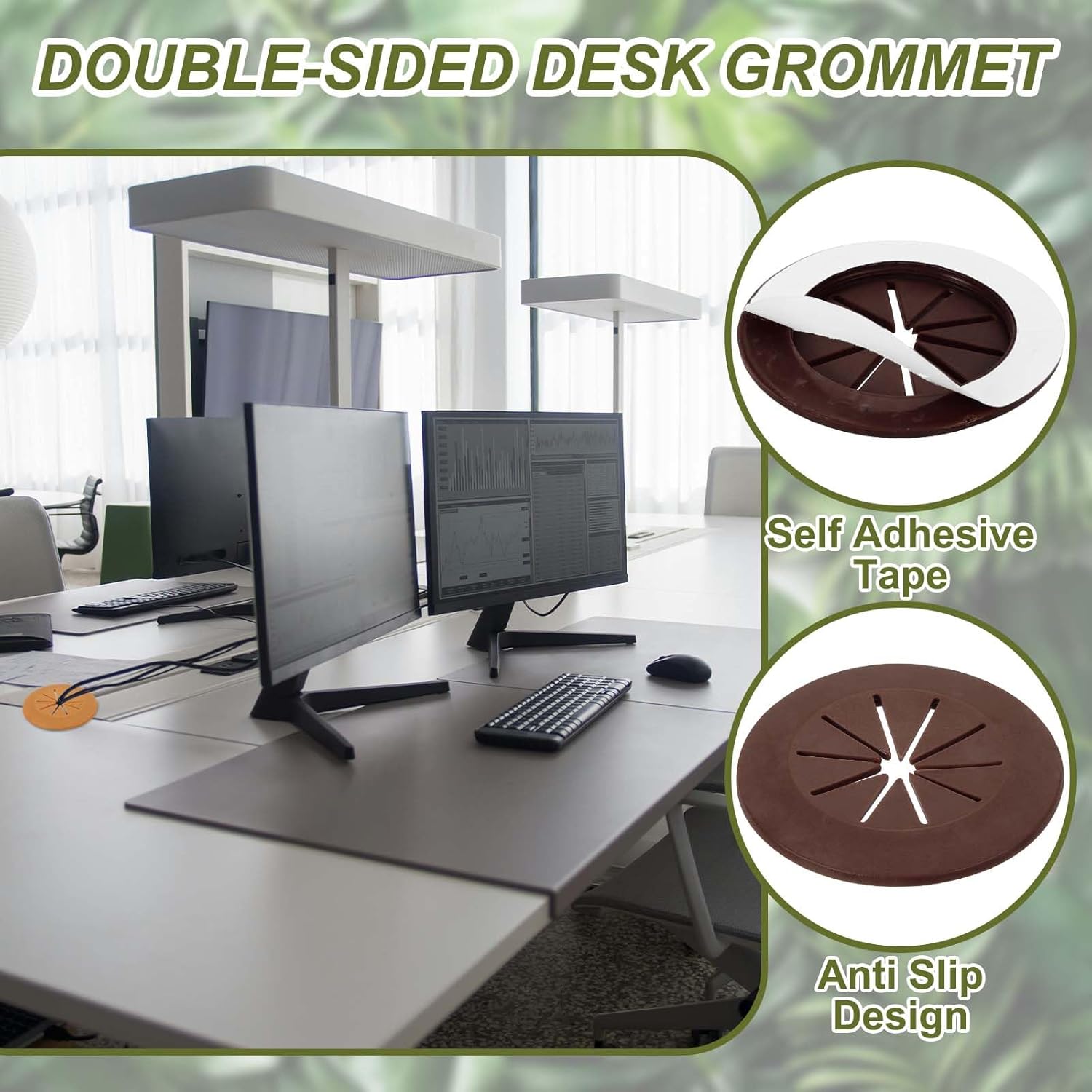 PATIKIL Desk Grommet 1-9/16", 8 Pcs Round Cable Grommet Cord Hole Cover with Adhesive Tape Flexible Table Wire Organizer for Office Home Table Countertop, Deep Brown