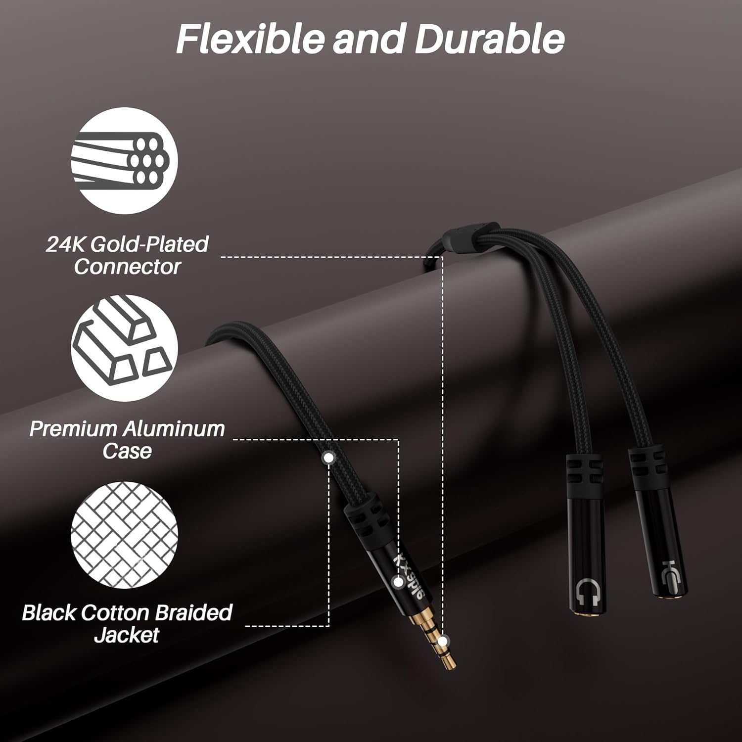 1/8inch Aux Headphone Splitter 2 Way Cable 1FT, 3.5mm 1 Male to 2 Female Mic and Audio Y TRRS Adapter, Compatible with Headset Earphone Switch 2/PS4/PS5 Steam Deck Xbox PC Laptop Phone Tablet Gaming