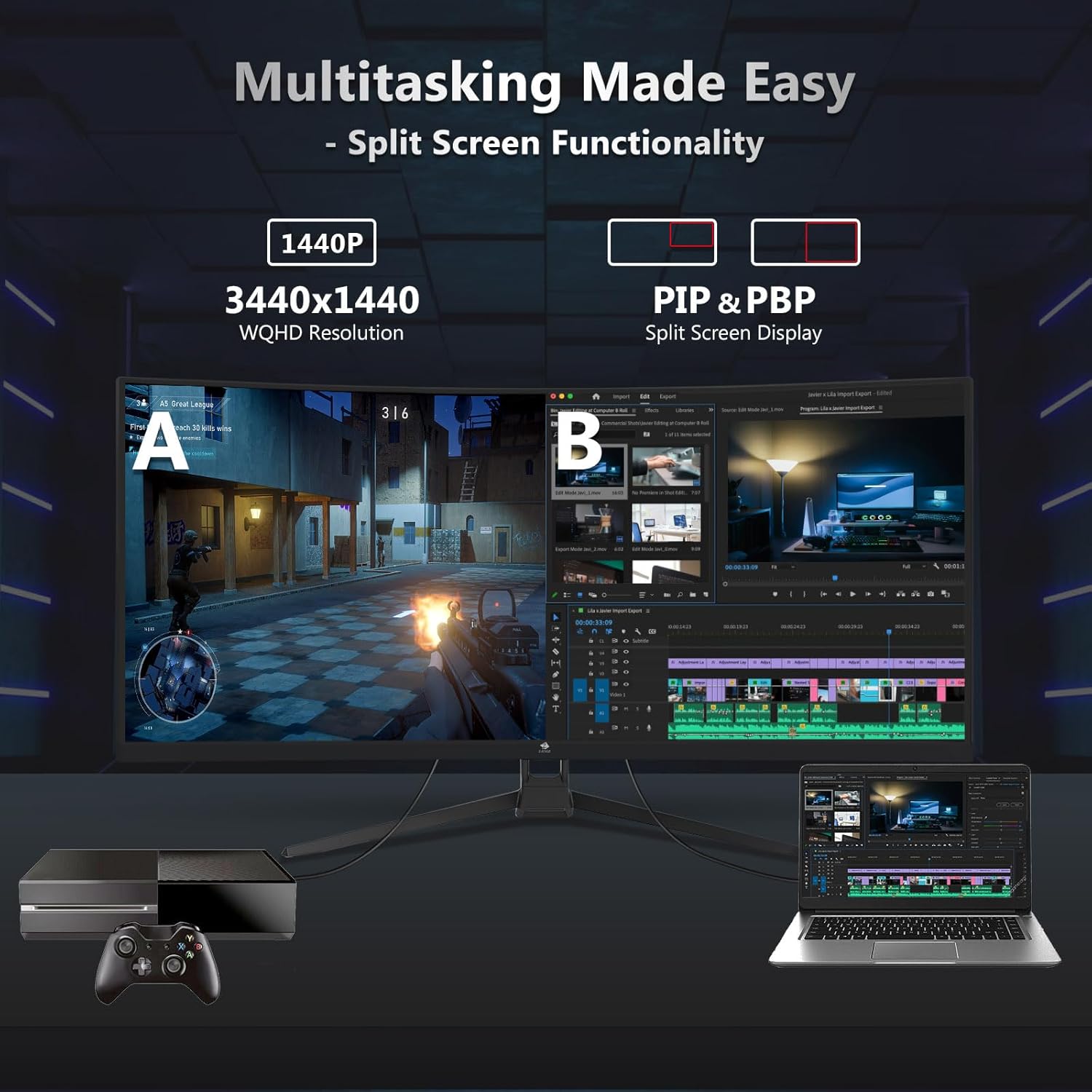 Z-Edge 34" Curved Gaming Monitor, WQHD 1440P 165Hz 144Hz PC Monitor, MPRT 1ms, 21:9 Aspect Ratio, 1500R, 16.7M Colors, 3000:1 Contrast, UG34 Frameless Bezel, 2X DP 1.4 Ports and 2X HDMI 2.0 Port