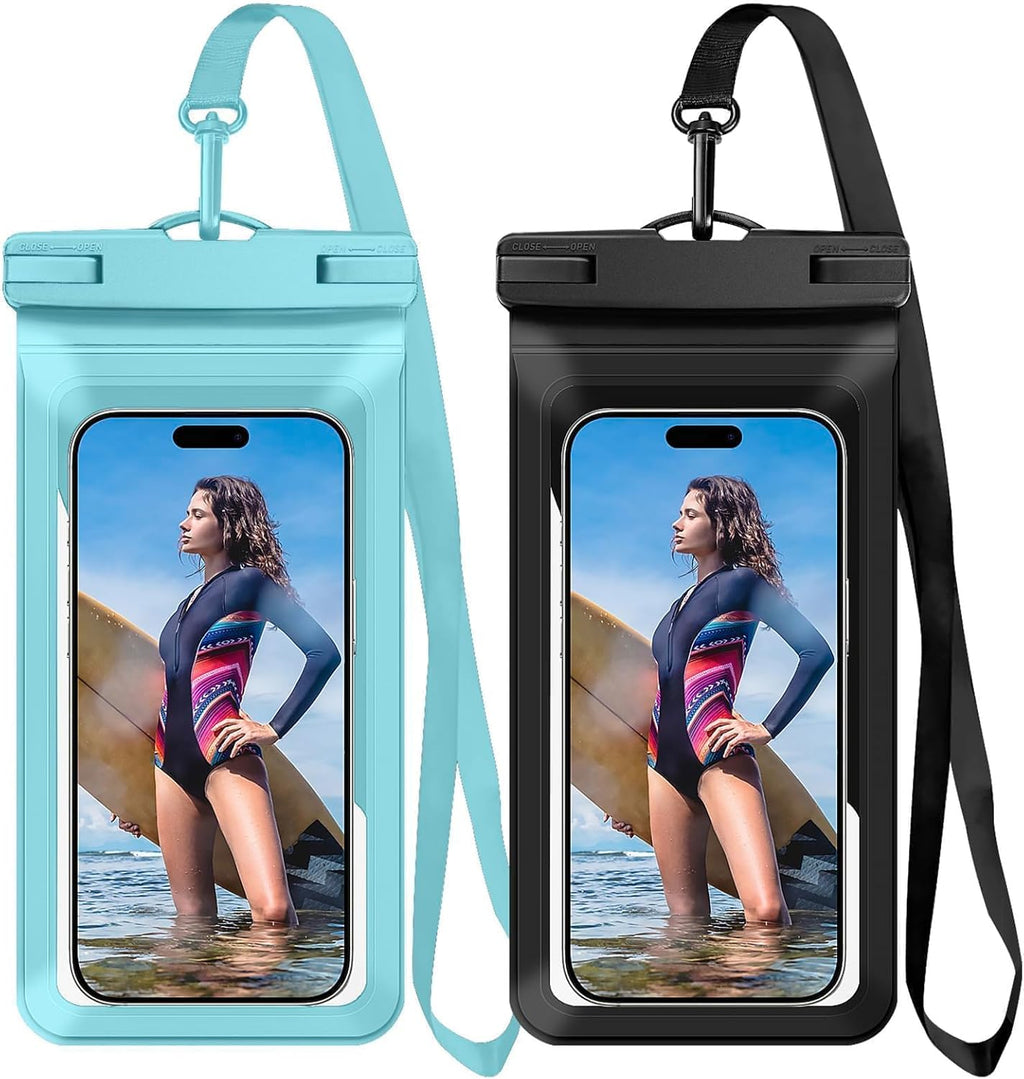 Waterproof Phone Case, with Inside Card Pack, IPX8 Under Water Phone Bag Compatible for iPhone 16 15 14 13 12 Pro Max Plus Cellphone Up to 8.3", Travel Essentials, 2 Pack-Black & Blue