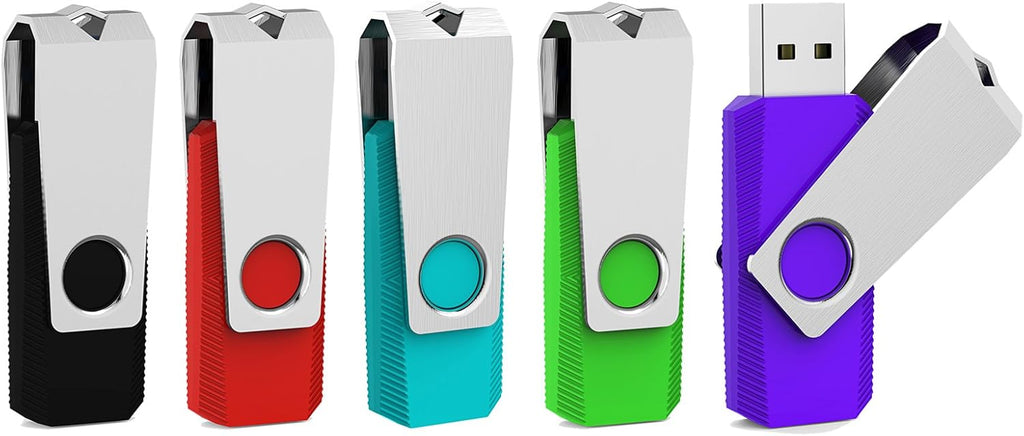 Aiibe 5pcs 2GB USB 2.0 Flash Drive Memory Stick Thumbdrives (Mixed Color : Black Red Cyan Green Purple)