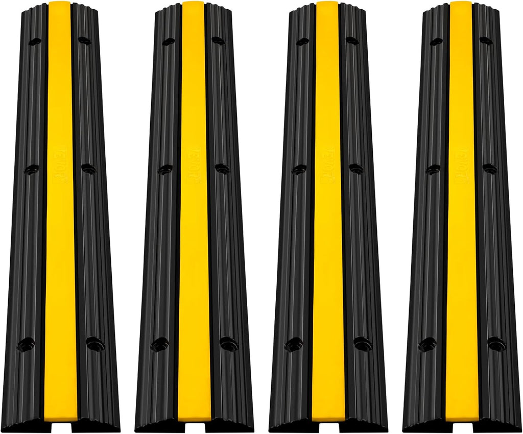 Happybuy 4 Pack of 1-Channel Rubber Cable Protector Ramps Heavy Duty 18000Lbs Load Capacity Cable Wire Cord Cover Ramp Speed Bump Driveway Hose Cable Ramp Protective Cover