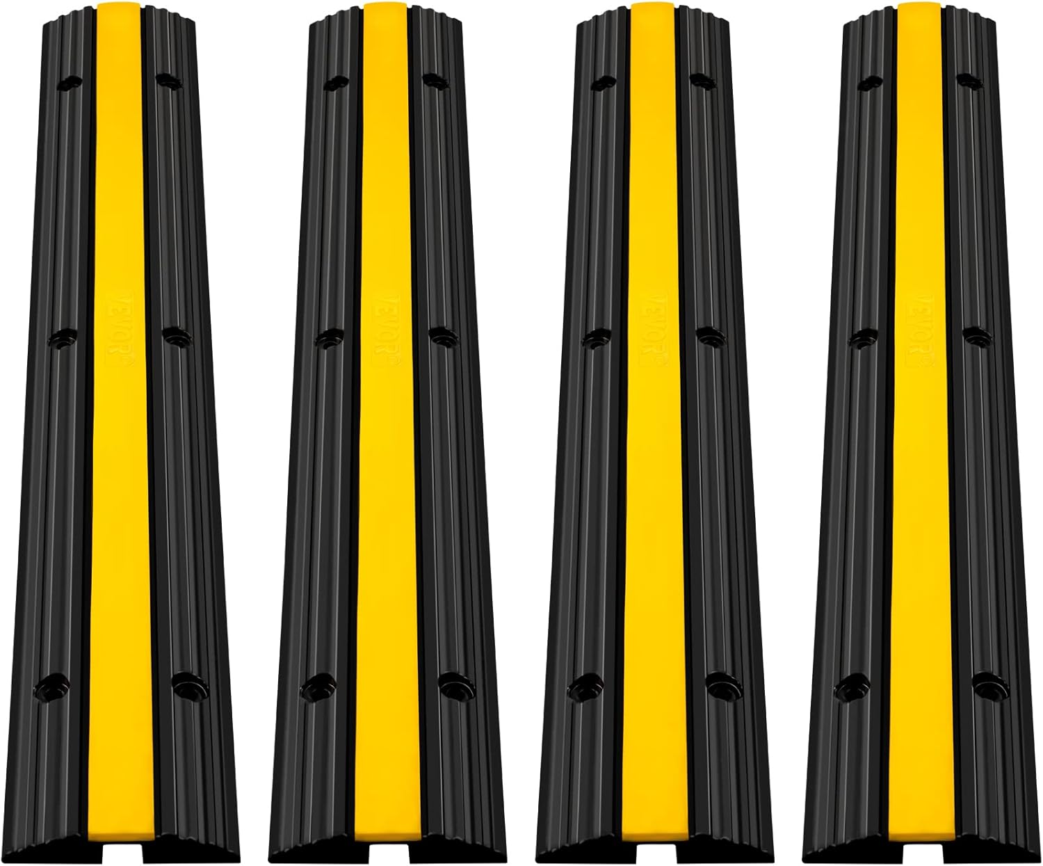Happybuy 4 Pack of 1-Channel Rubber Cable Protector Ramps Heavy Duty 18000Lbs Load Capacity Cable Wire Cord Cover Ramp Speed Bump Driveway Hose Cable Ramp Protective Cover