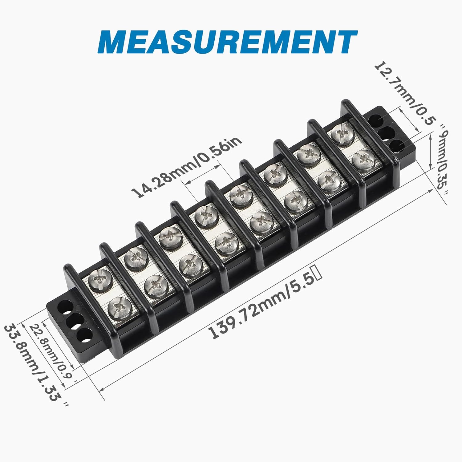 GLOSO Marine Terminal Blocks TBD Double Row Stainless 10-22 AWG Cu, 30A/600V- 1 Pack, 8 Poles