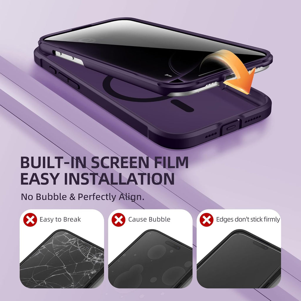 BERFY Magnetic for iPhone 16 Pro Case, Compatible with MagSafe, Built-in Privacy Screen Protector and Upgraded Camera Protection, Anti-Spy Full Body Shockproof Phone Case for 16 Pro 6.3", Deep Purple