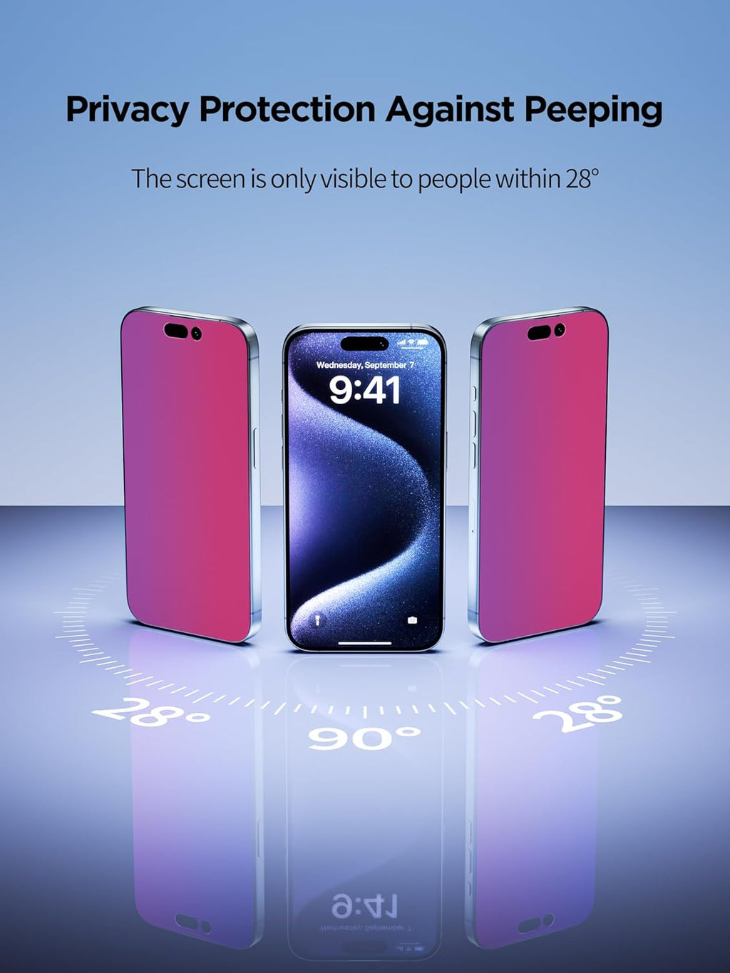 Compatible for iPhone 14 Pro Max Privacy Screen Protector Tempered Glass 6.7 Inch, Pink Gradient Anti Spy Anti Blue Light HD Easy Installation