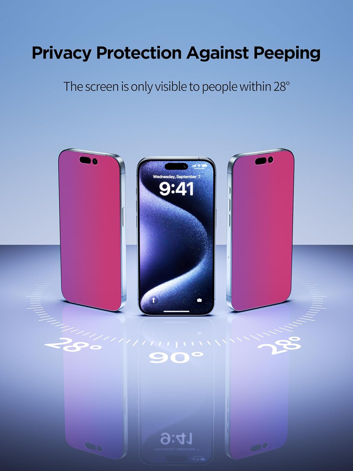 Compatible for iPhone 14 Pro Max Privacy Screen Protector Tempered Glass 6.7 Inch, Pink Gradient Anti Spy Anti Blue Light HD Easy Installation