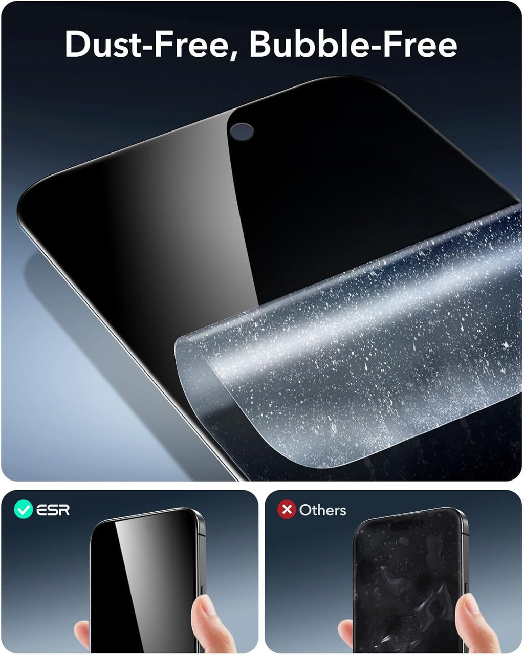 ESR 3 Pack 9H+ Glass for iPhone 15 Pro Max Privacy Screen Protector, [Military Grade Shatterproof & Longest Durable] Armorite Anti-spy Tempered Glass with UltraFit Tray