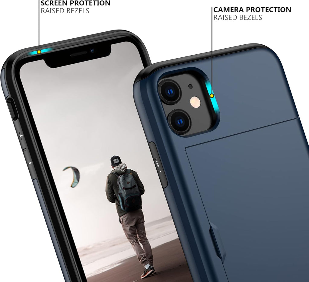 Nvollnoe for iPhone 11 Case with Card Holder Heavy Duty Protective Dual Layer Shockproof Hidden Card Slot Slim Wallet Cover for iPhone 11 for Men&Women(Blue)