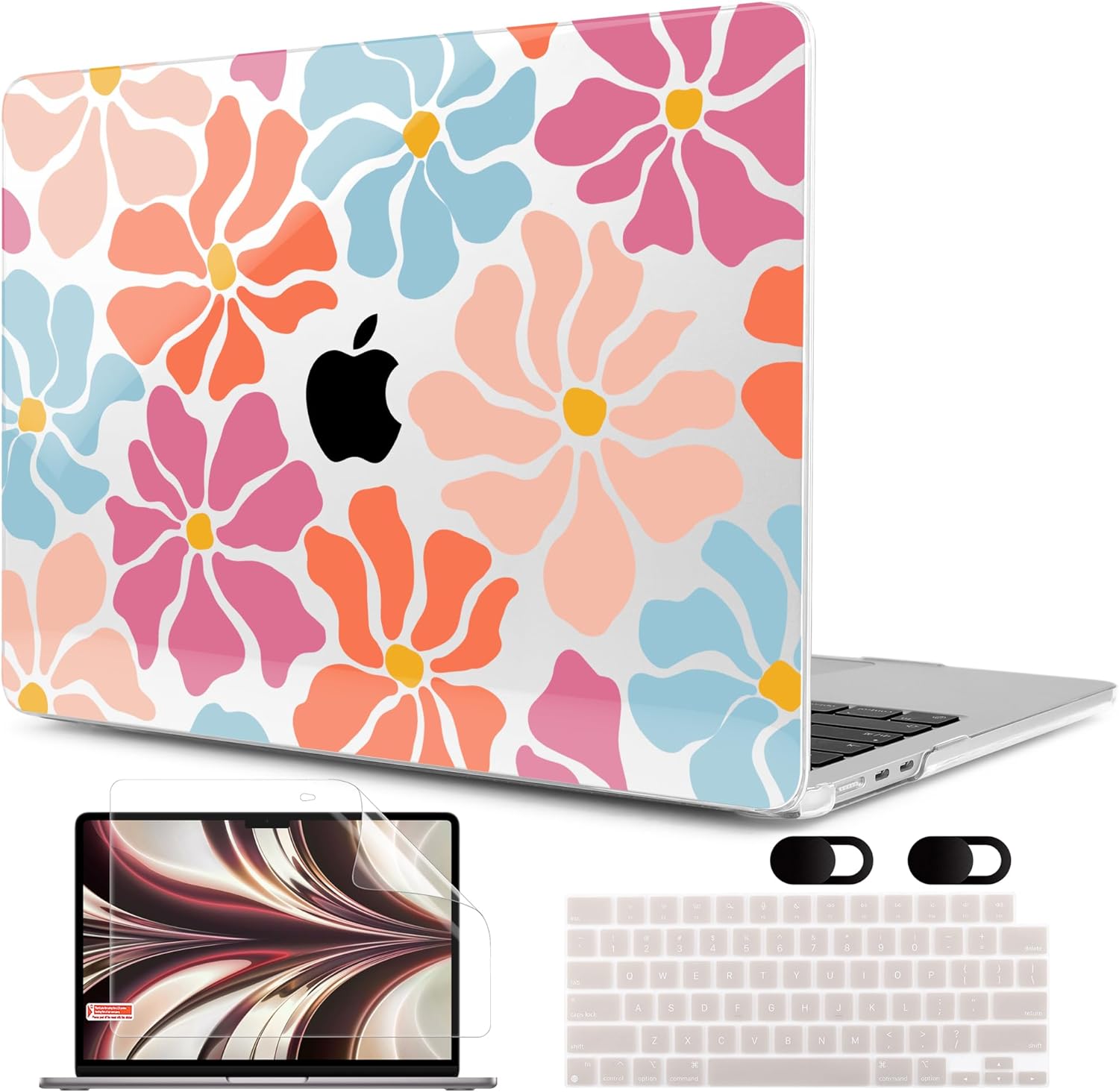 MEEgoodo Case for MacBook Air M4/M3/M2 13.6 inch 2025 2024 2022, Fit Model A3240 A3113 A2681, Compatible with MacBook Air 13 inch, Laptop Hard Shell Case with Keyboard Cover, Minimalist Style Floral