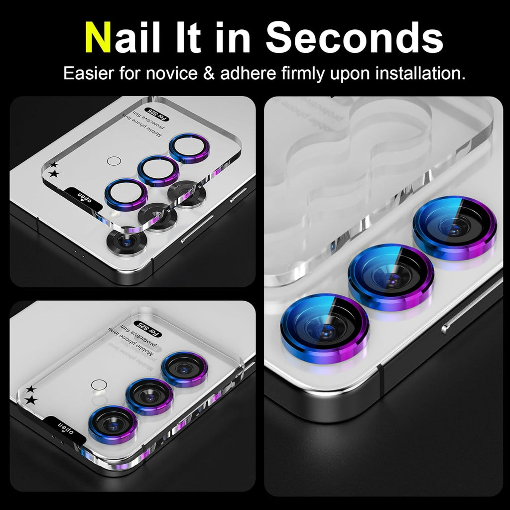 YWXTW Camera Lens Protector for Samsung Galaxy S25 Accessories [1:1 Fit & Ultra Clarity] 9H Tempered Glass Metal Individual Ring Camera Cover Screen Protector for S25, Case Friendly (Multi-Coloured)