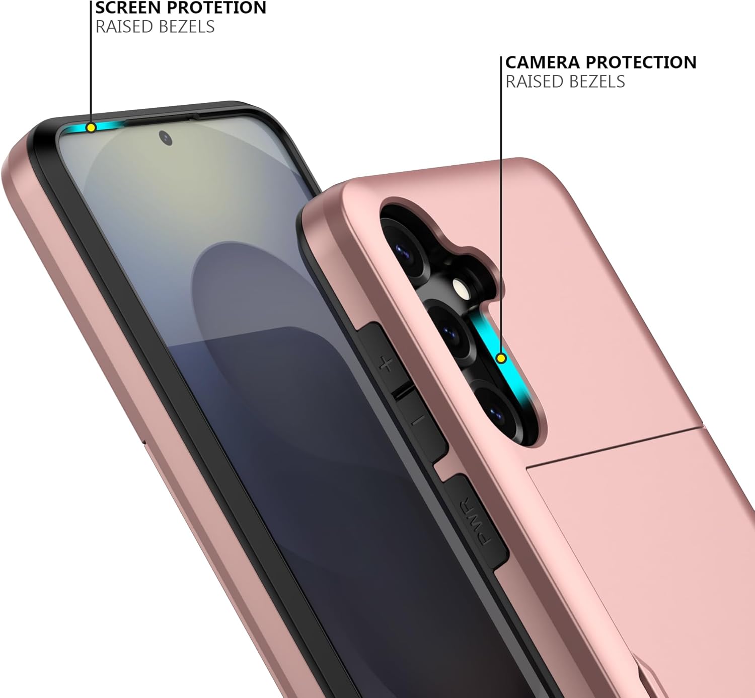 Nvollnoe for Samsung Galaxy S25 Case with Card Holder Dual Layer Heavy Duty Protective Case Hidden Card Slot Slim Wallet Cover for Samsung S25 6.2''(Rose Gold)