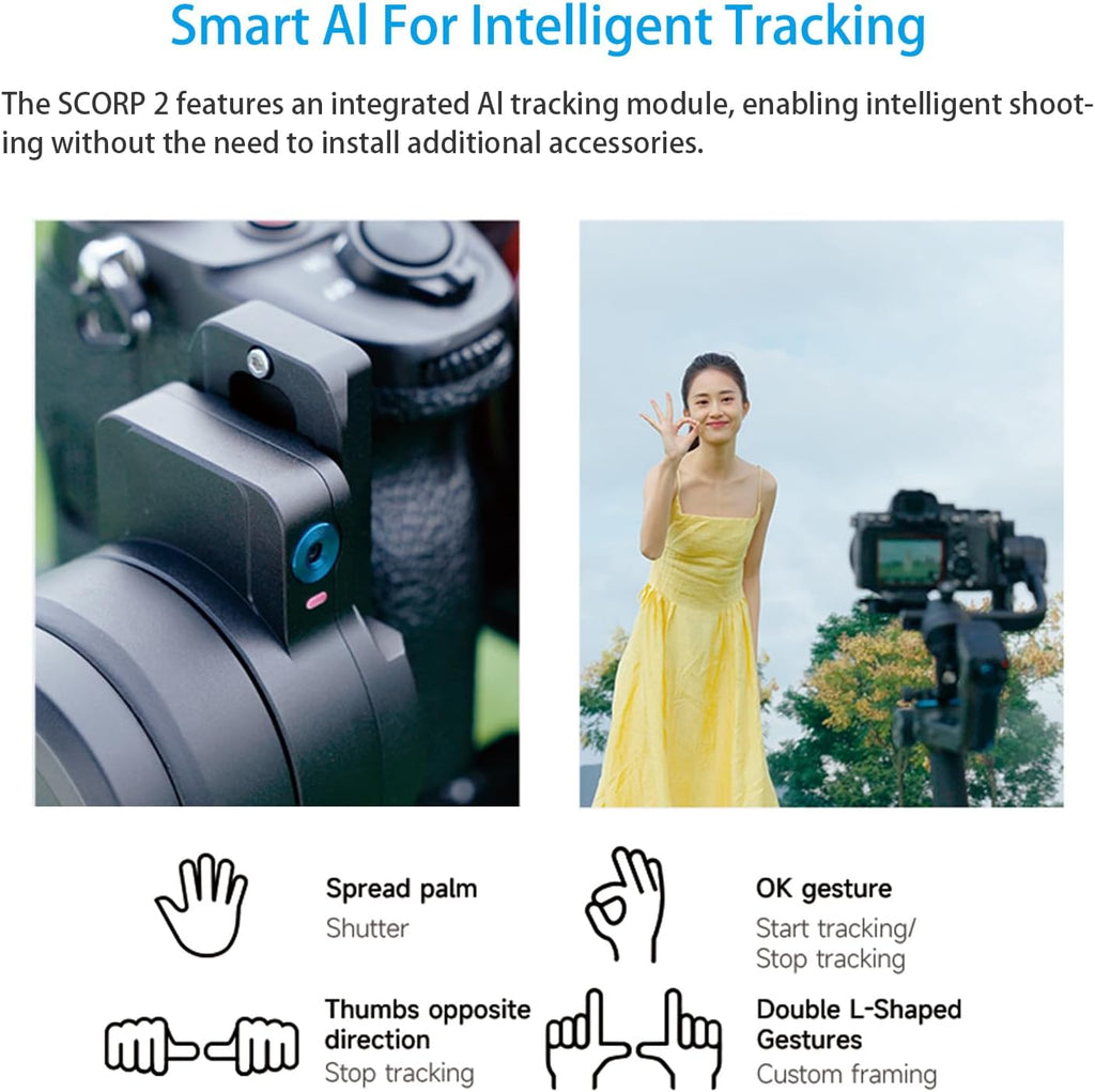 FeiyuTech SCORP 2 Gimbal Stabilizer for DSLR and Mirrorless Camera, Integrated Al Tracking Sensor, 3-Axis Camera Stabilizer for Sony Canon Panasonic Nikon, 2.5kg Payload Touch Screen Vertical Shooting