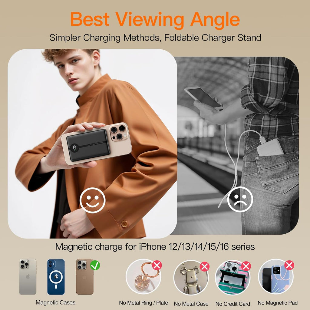 Magnetic Portable Charger, 16800mAh Wireless Power Bank, with 20W USB-C Fast Charging and LED Digital Display Magnetic Battery Pack, Compatible with iPhone 16/15/14/13/12 Full Series (2025)