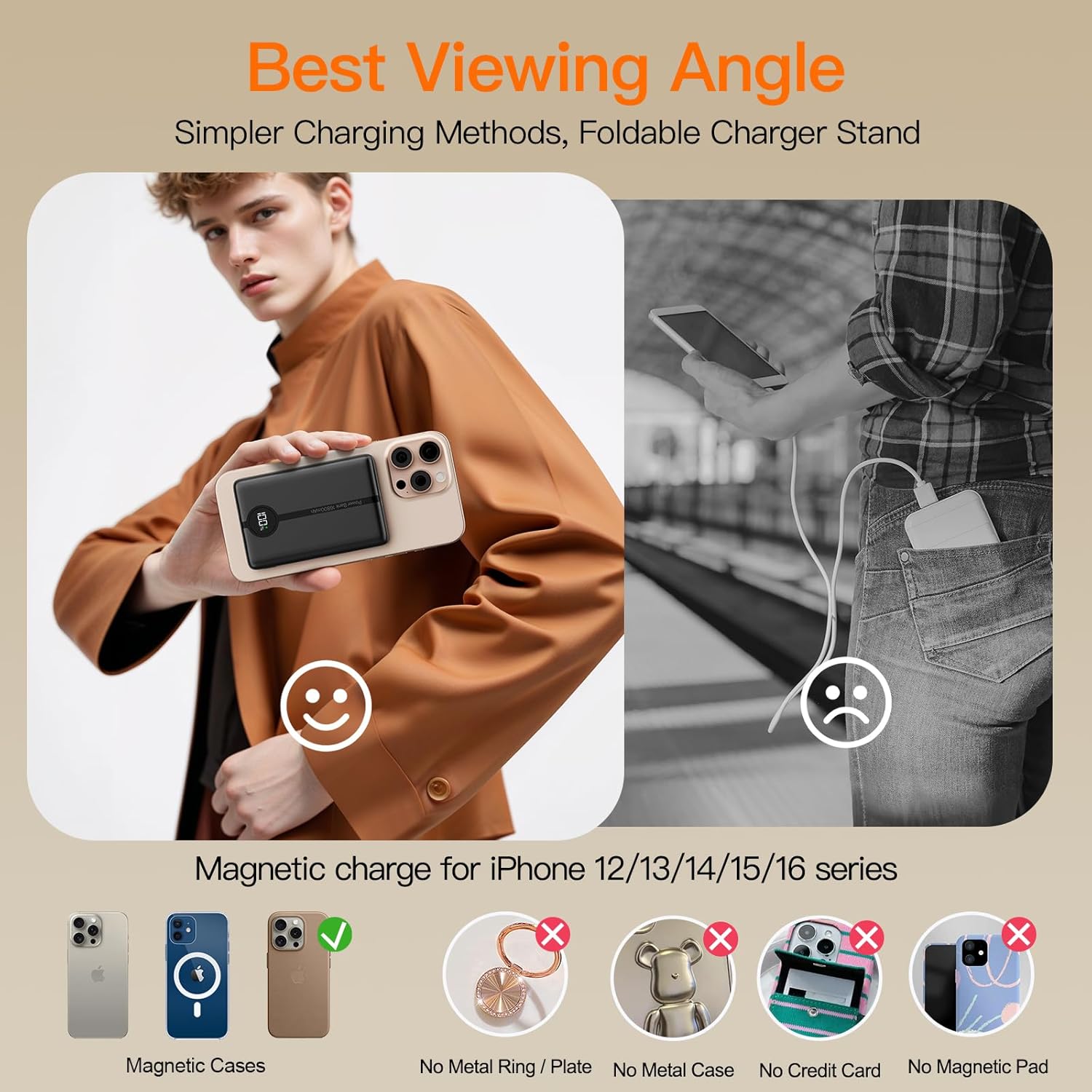 Magnetic Portable Charger, 16800mAh Wireless Power Bank, with 20W USB-C Fast Charging and LED Digital Display Magnetic Battery Pack, Compatible with iPhone 16/15/14/13/12 Full Series (2025)
