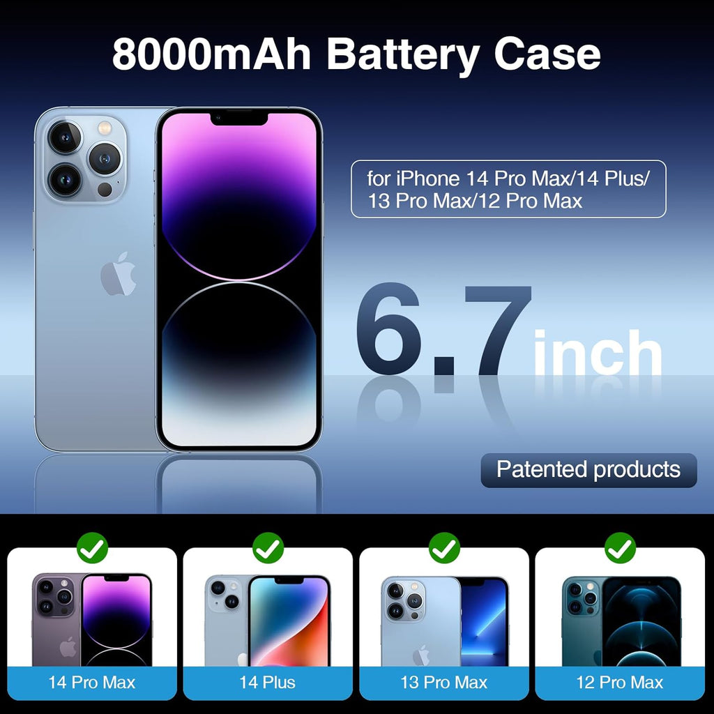 GIN FOXI Battery Case for iPhone 14 Pro Max/14 Plus/13/12 Pro Max, Charging Cases with Stand 8000mAh Portable Extended Case Cover Juice Box for iPhone 14 Pro Max, 14Plus, 13/12Pro Max (6.7”) Black