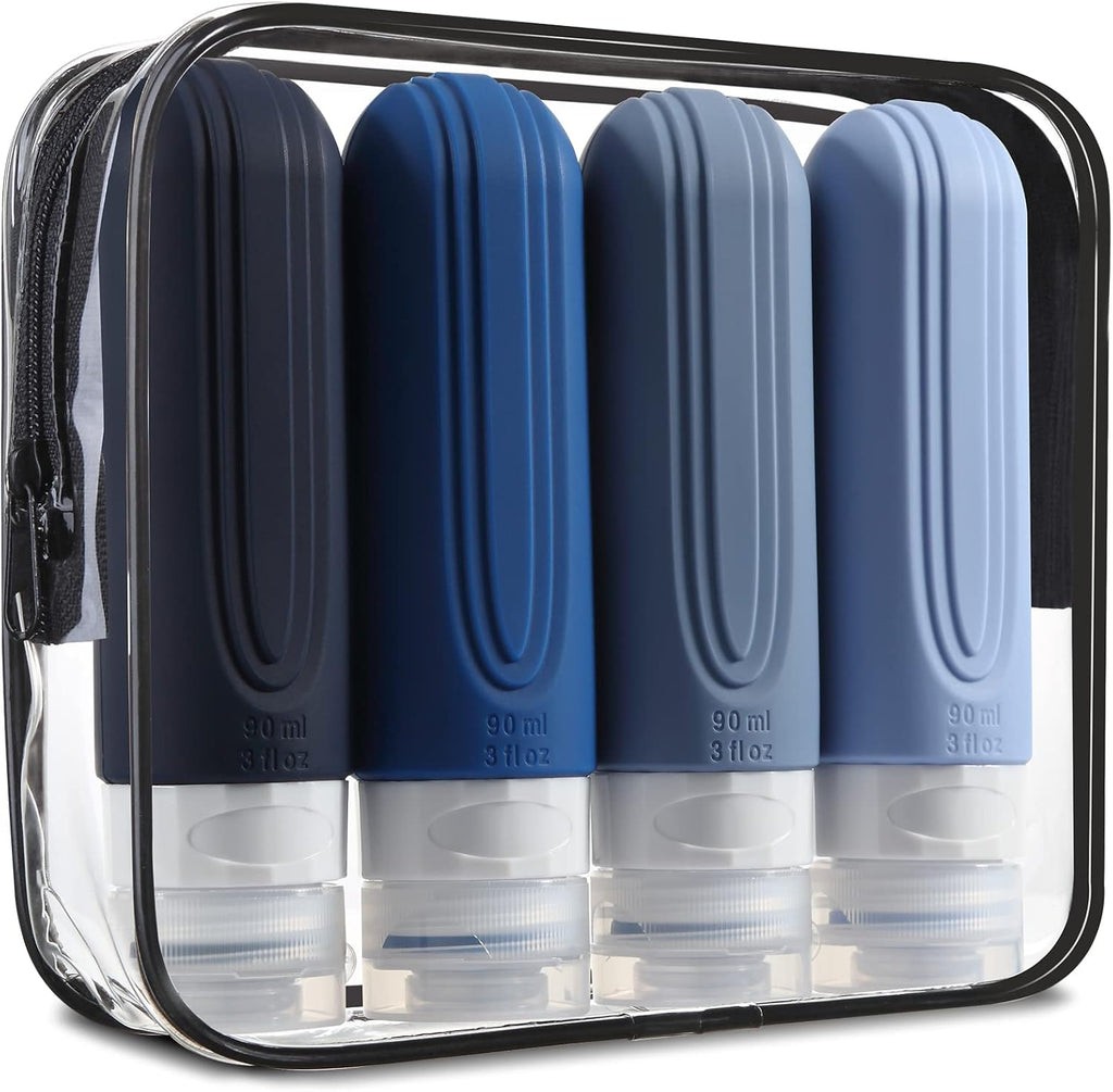 Travel Bottles for Toiletries, Tsa Approved 3oz Travel Size Containers BPA Free Leak Proof Refillable Liquid Silicone Squeezable Travel Accessories for Shampoo Conditioner Lotion (4 Pack)