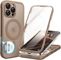BERFY Magnetic for iPhone 16 Pro Max Case, Compatible with MagSafe, [Built-in 9H Tempered Glass Screen Protector & Camera Protection] Full Body Matte Phone case for 16 Pro Max, Withered Brown