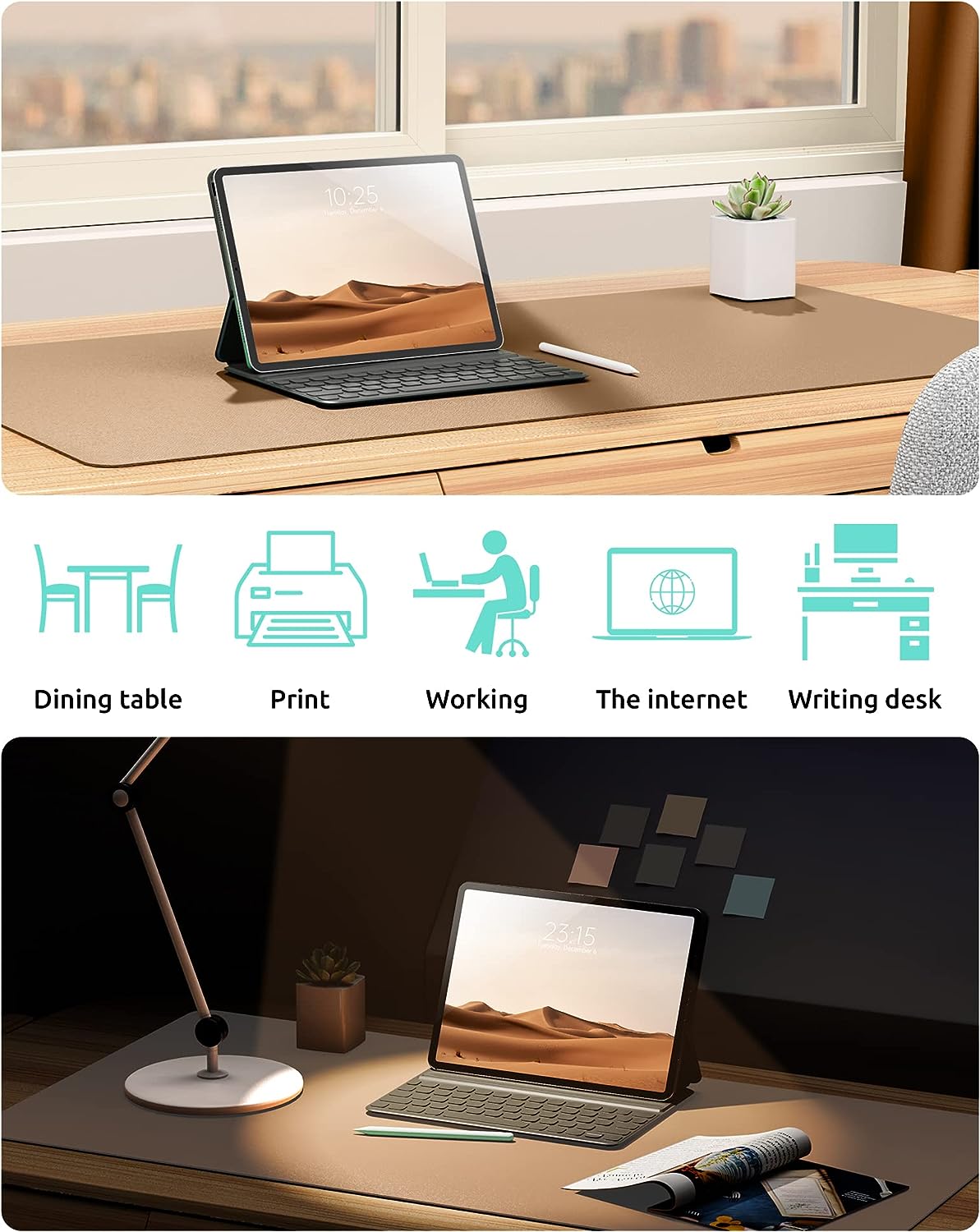 YSAGi Leather Desk Protector, Office Mat, Large Mouse Mat, Non-Slip PU Leather Blotter, Laptop Desk Mat, Waterproof Writing Pad for Office and Home (Khaki, 31.5" x 15.8")