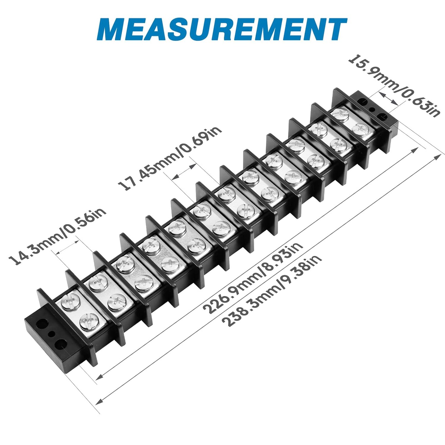GLOSO TBE Double Row Stainless Terminal Blocks, Marine Grade, 4-14 AWG Cu, 75A/600V - 1 Pack, 12 Poles