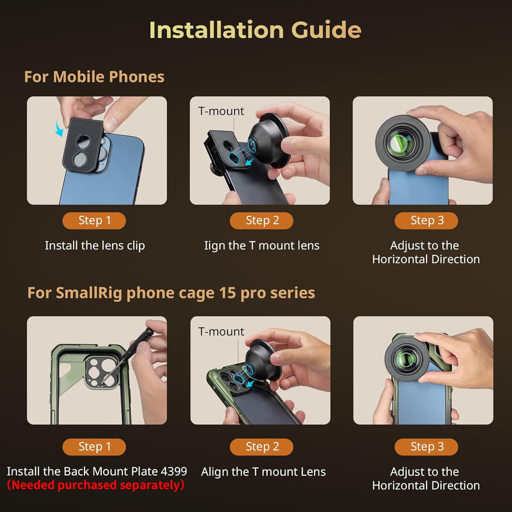 SMALLRIG 75mm HD Master Macro Lens, T-Mount Lens for iPhone, for Samsung, for Huawei, for Xiaomi, Macro Photography Phone Camera Lens Attachment - 4588