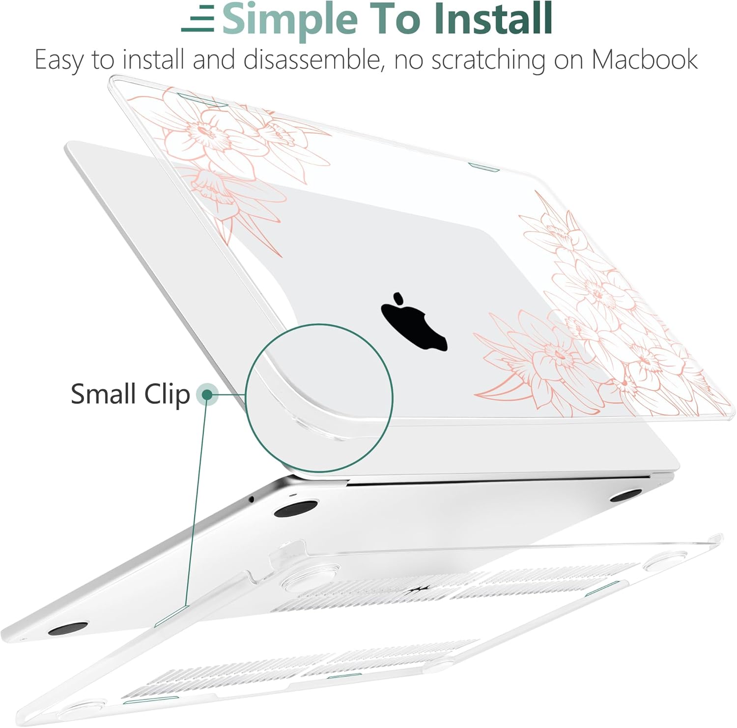 TWOLSKOO Compatible with M4 MacBook Air 13.6 inch Case 2025-2022 Release M4 A3240 M3 A3113 M2 A2681, Plastic Hard Shell & Keyboard Cover & Type C Adapter & Screen Protector, Pink Floral Frame
