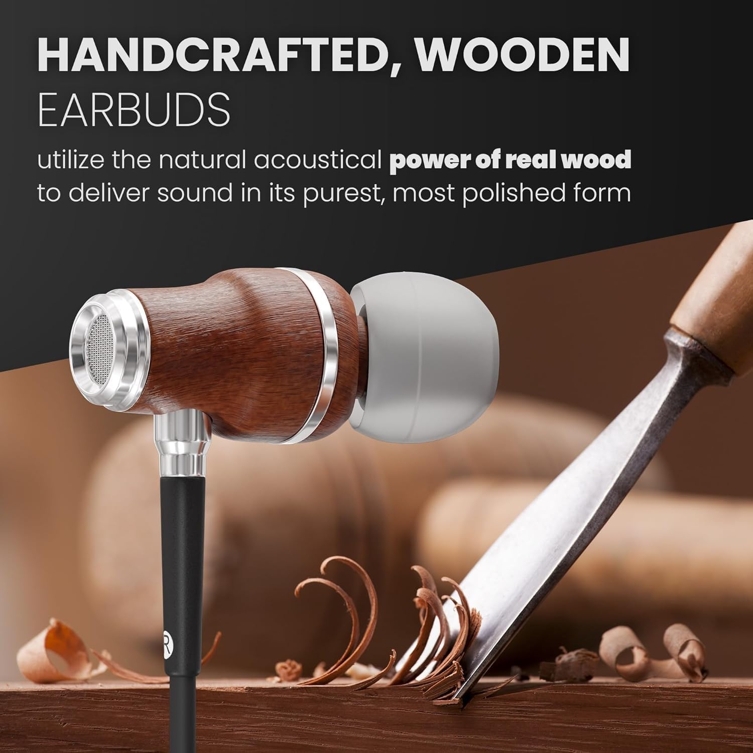 Symphonized iPhone Earphones Wired Deep Bass Sound, 3D Sound, Microphone Volume Control, 90% Noise Cancelling, Bubinga Wooden with Lightning (Apple MFI Certified), iPhone SE to 14 Earbuds (Black)