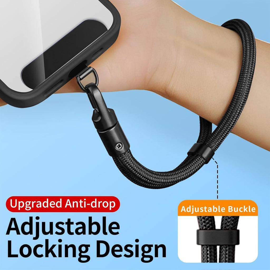 Phone Lanyard 2 Pcs - 1 Phone Wrist Strap, 1 Adjustable Crossbody Cell Phone Lanyard, 2 Metal Pads and 360° Rotating Metal Clips - Skin-Friendly, Universal for Most Phones (Black)