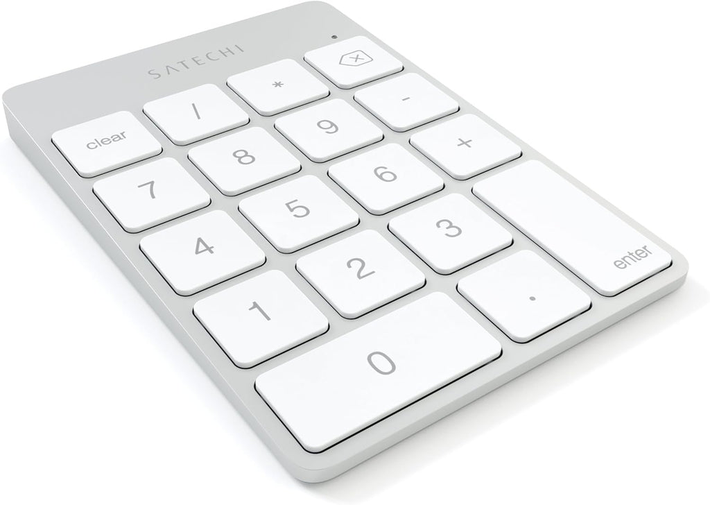 Satechi Slim Aluminum Bluetooth Keypad, Wireless Number Pad with 18 Keys, Micro USB Rechargeable Numpad, External Number Pad for MacBook Air/Pro M4, iPad Air/Pro M4/M3, iMac, PC - Silver