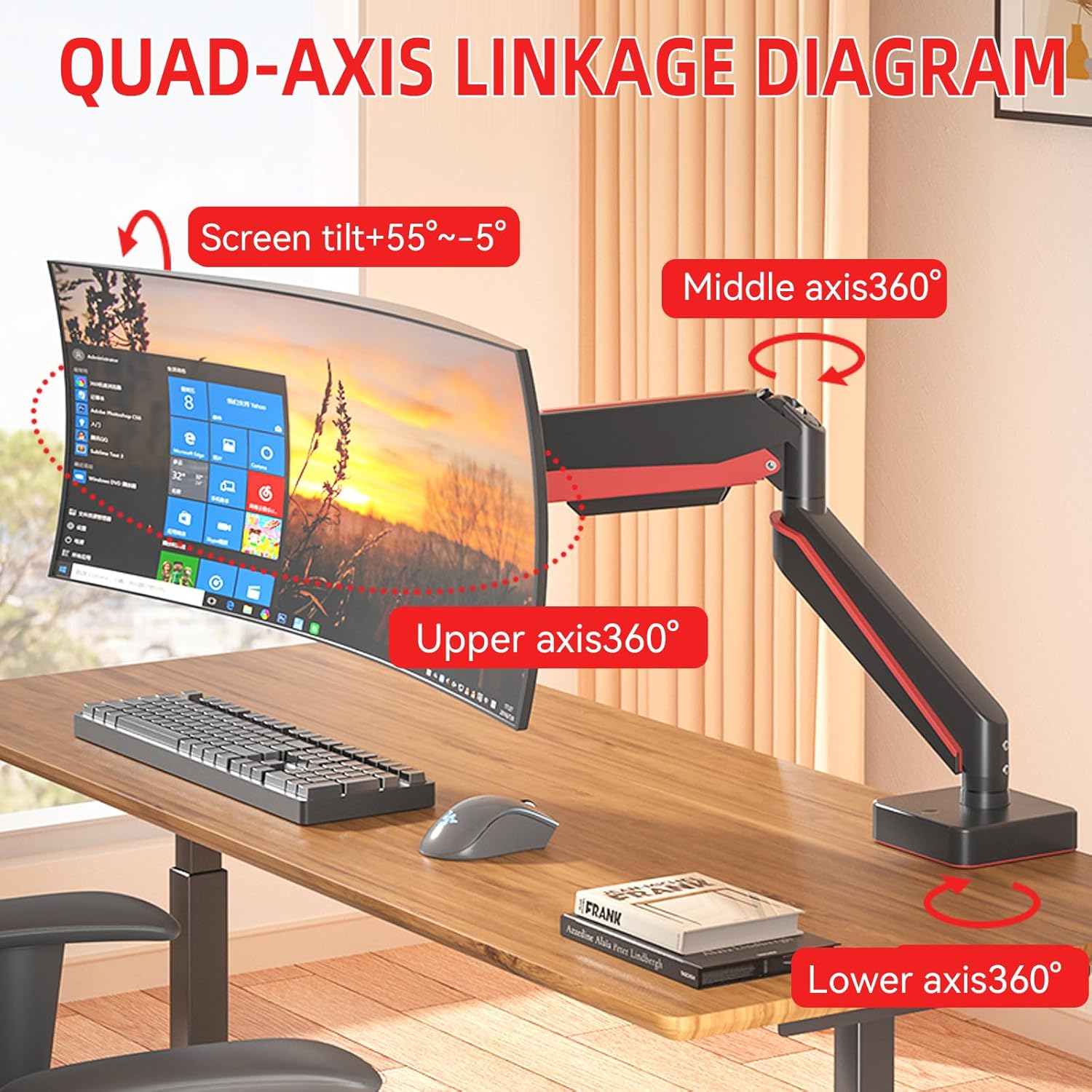 Premium Aluminum Heavy Duty Monitor Arm, for Ultrawide 14 to 49 inches and 44 lbs Single Desk Mount Stand, Pneumatic Height Adjustable, Max VESA 100x100, Black A9B
