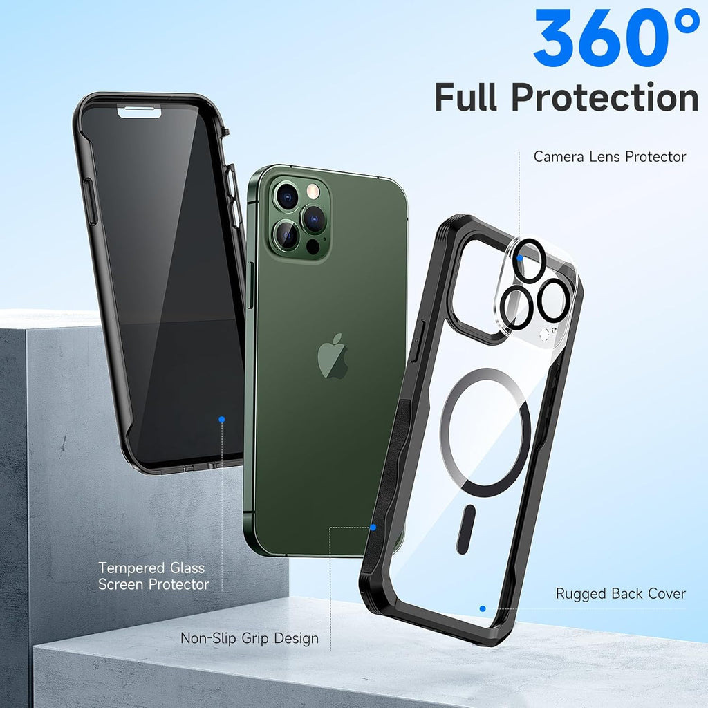 seacosmo for iPhone 13 Pro Max Case, Full Body Bumper with Built-in 9H Tempered Glass Privacy Screen Protector and Camera Lens Protector, Compatible with MagSafe, Shockproof Phone Case, 6.7", Black