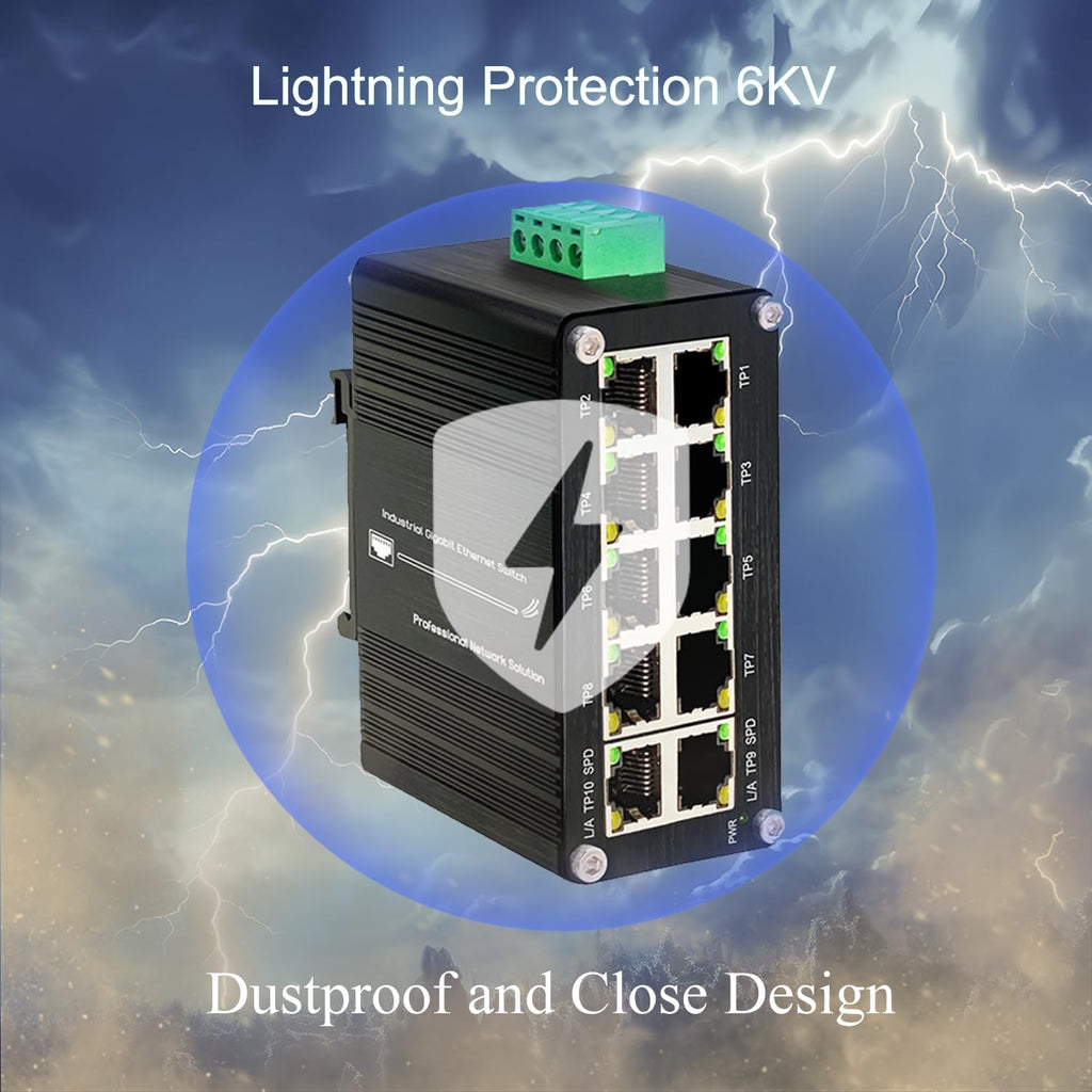 10-Port Gigabit Ethernet Switch,Industrial Design with Rugged Metal Case, Plug and Play, Full-Duplex Fast Ethernet Connectivity, Unmanaged Gigabit Switch, Compact Mini Size, Din-Rail or Wall Mount