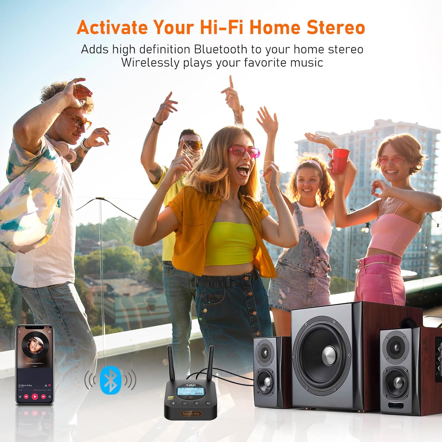 1Mii B06Pro+ Hi-Fi Bluetooth 5.1 Audio Receiver, LDAC Hi-Res Wireless Audio Adapter for Home Stereo w/aptX HD Low Latency, LCD Display, Long Range, Volume Control, 3.5mm AUX Optical Coaxial