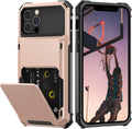 Nvollnoe for iPhone 12/12 Pro Case with Card Holder[Store 5 Cards] Dual Layer Heavy Duty Shockproof iPhone 12 Wallet Case with Hidden Card Slot Large Storage Cover for iPhone 12(Rose Gold)