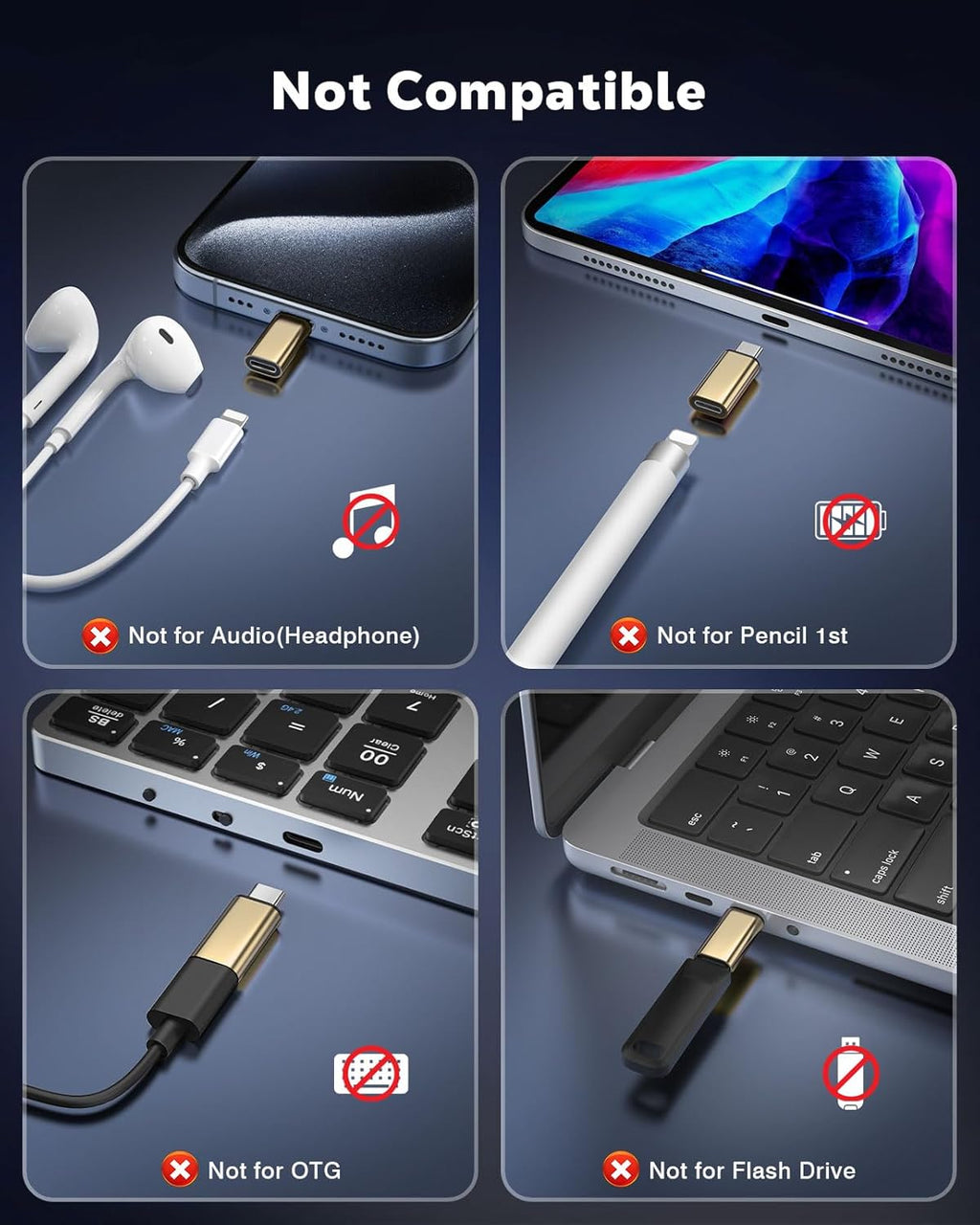 MoKo Lightning to USB C Adapter 2Pack, NOT for Lightning Earbuds/Headphones/OTG, USB-C to Lightning Adapter for iPhone Air 17 16 15 Pro Max Plus,iPad Pro/Air,Galaxy,ONLY for Charging/Data Sync, Gold
