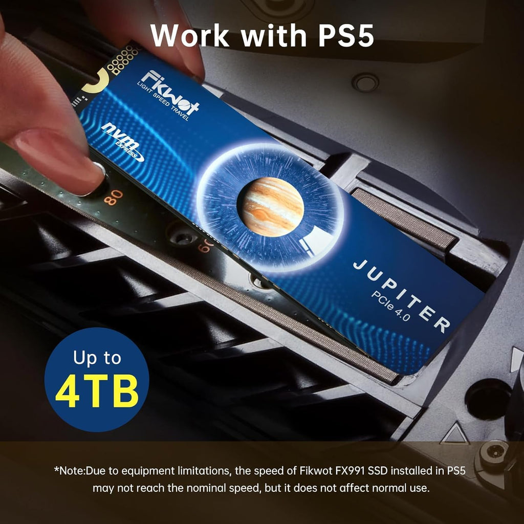 FX991 M.2 SSD 4TB NVMe SSD M2 2280 PCIe Gen 4x4, Read Up to 7300MB/s, Internal Solid State Drive for PS5 Laptop Desktop 3D QLC NAND