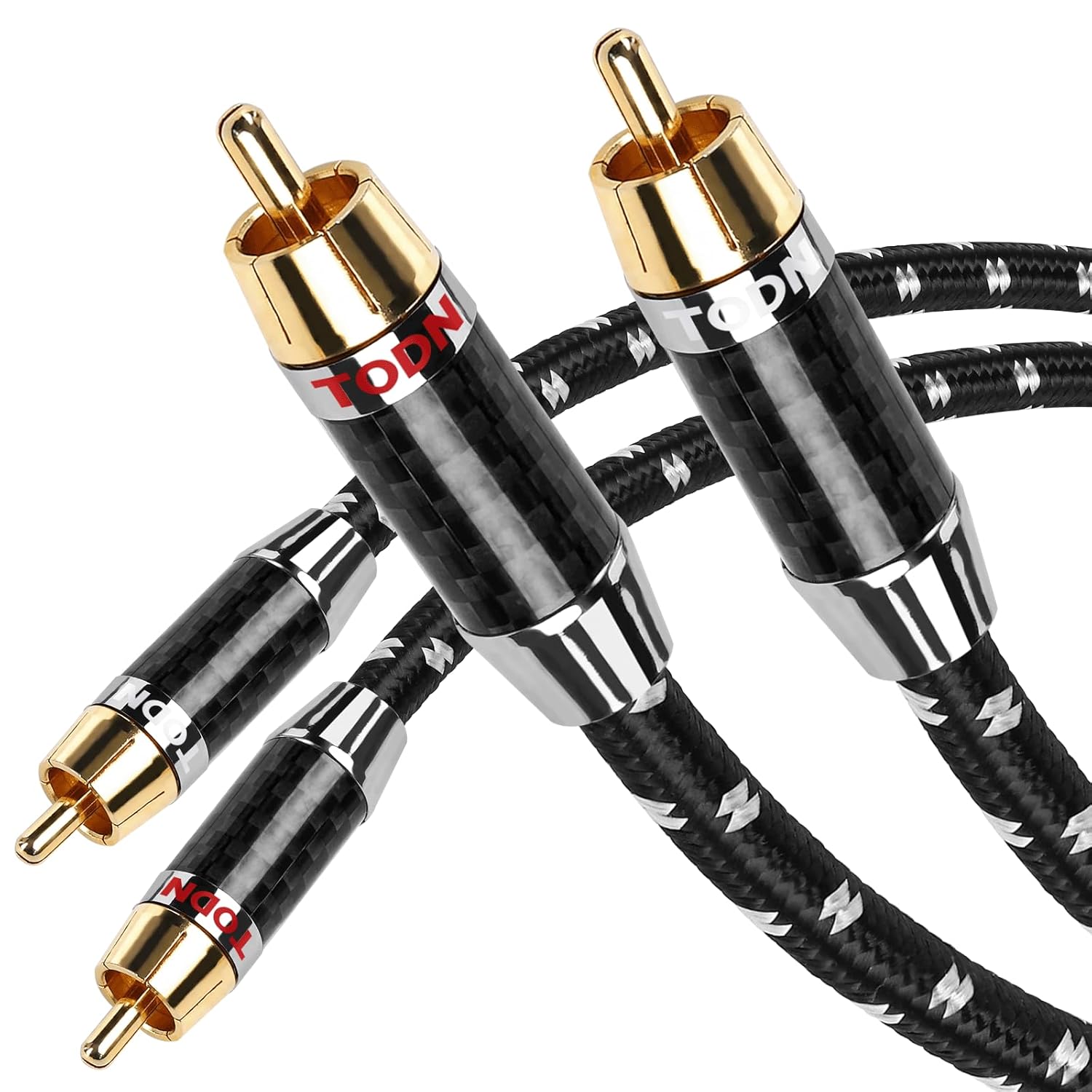 TODN RCA Cables Audiophile Male to Male Stereo Shielded HiFi OFC Car Audio RCA Cable for Sub, Amp, Phono (3ft/1m, 1 Pair)