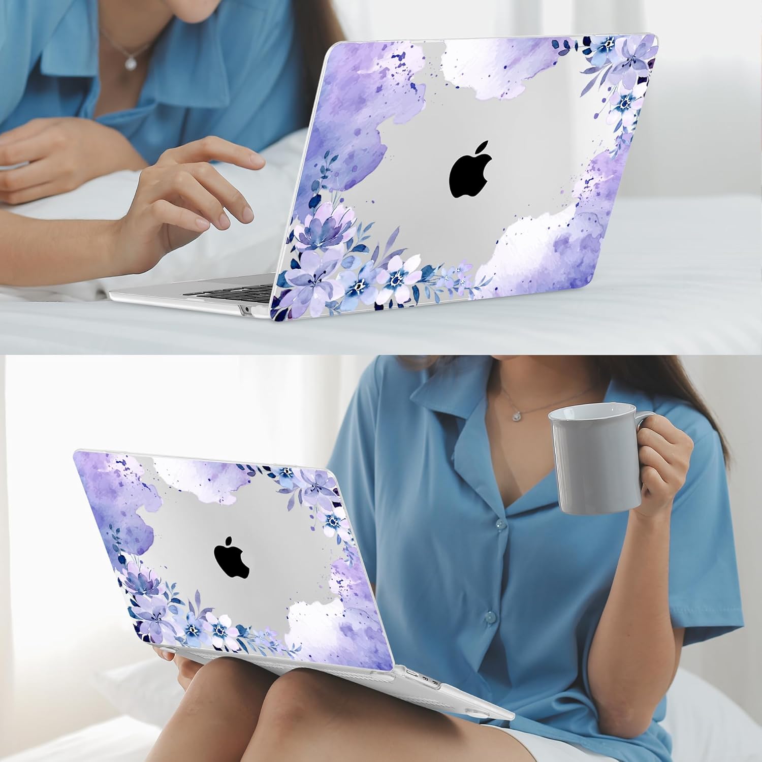 Mektron for 2025 M4 MacBook Air 13.6 Inch A3240 Case Fits 2023 A2681 M2 2024 A3113 M3 Chip with Liquid Retina Display Touch ID, Printed Plastic Hard Shell Cover for MacBook Air 13.6", Purple Floral