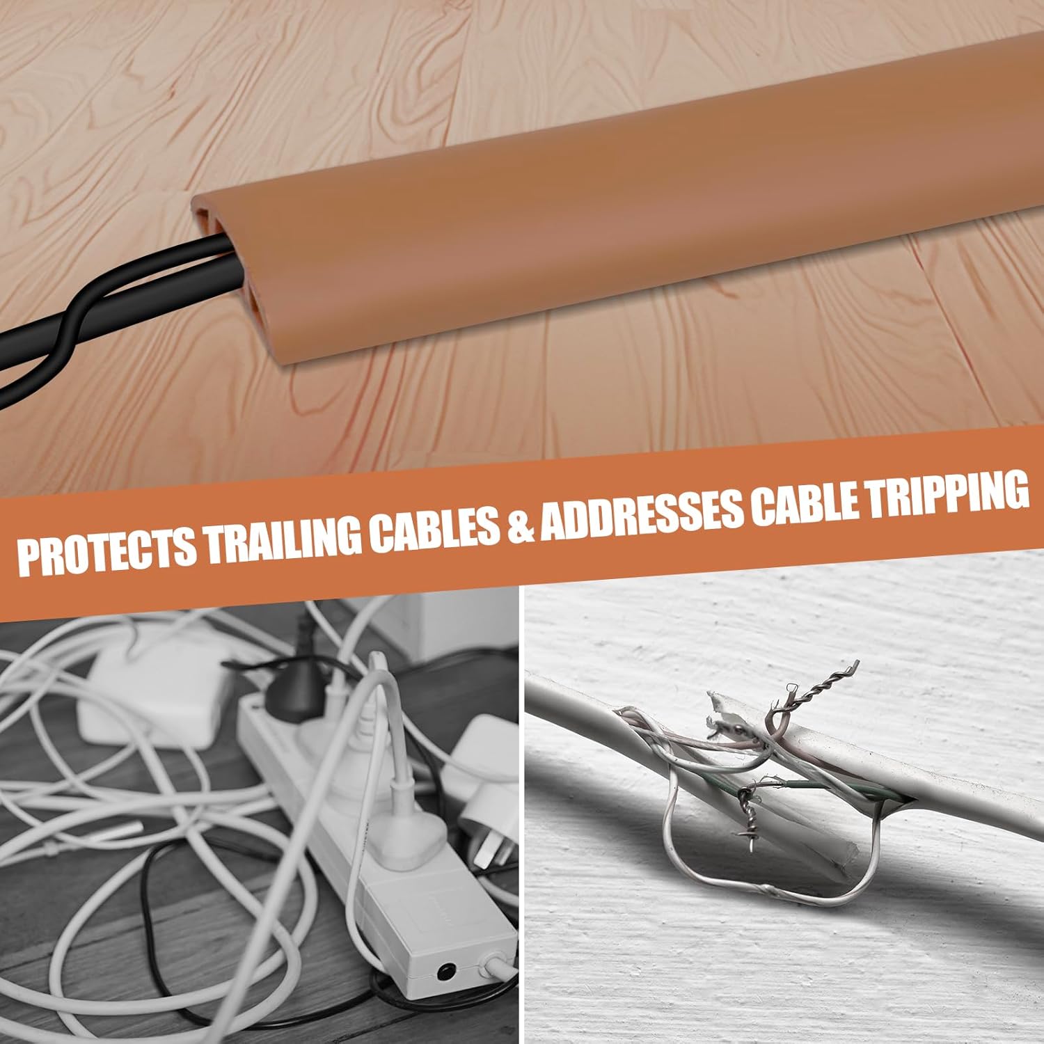 Floor Cord Cover Cavity 0.8"x0.37" Self Adhesive Cord Hider, 3.3FT Low Profile Cable Management, Extension Strip Protector for Wires, Prevent Cable Trips for Offices, Gyms, Exhibitions（Brown）