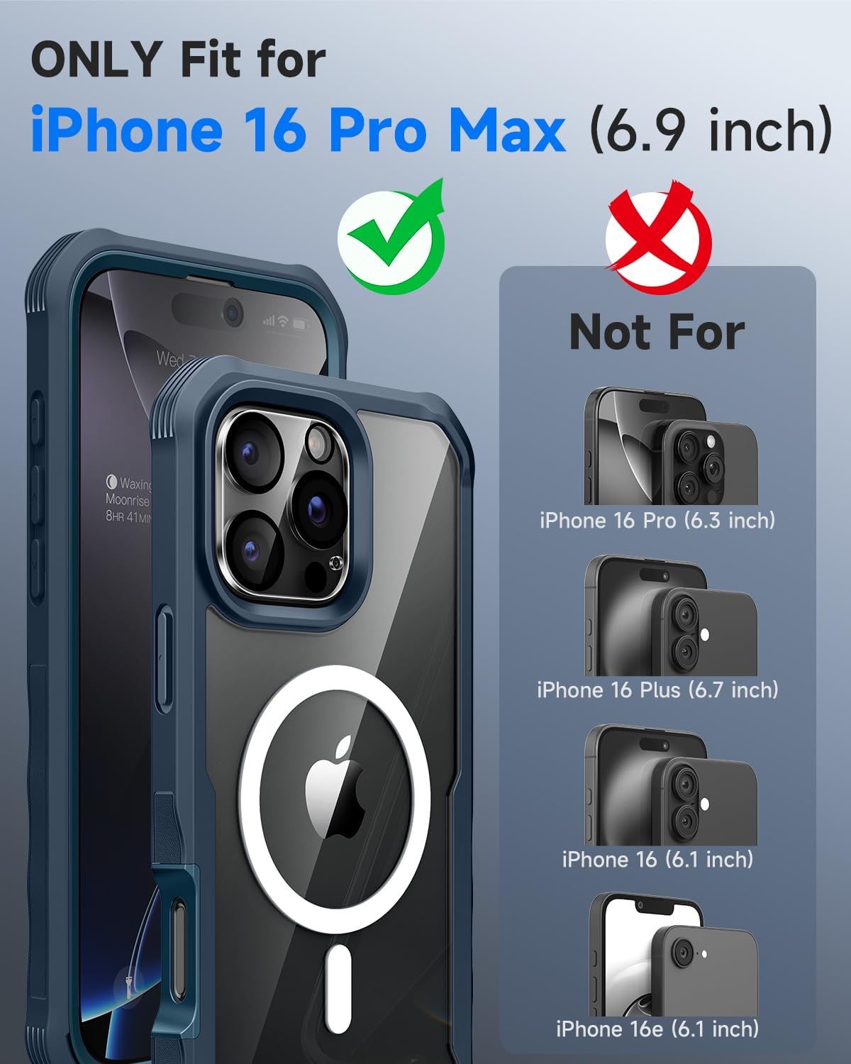 seacosmo for iPhone 16 Pro Max Case, Full Body Bumper with Built-in 9H Tempered Glass Privacy Screen Protector and Camera Lens Protector, Compatible with MagSafe, Shockproof Phone Cover, 6.9", Blue