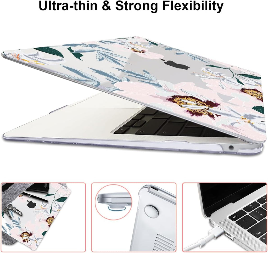 Compatible with MacBook Air 13 inch Case 2021 2020 2019 2018 M1 A2337 A2179 A1932 with Retina Display & Touch ID, Pattern Plastic Hard Shell Case Keyboard Skin Cover, Pink Peonies & Lilies