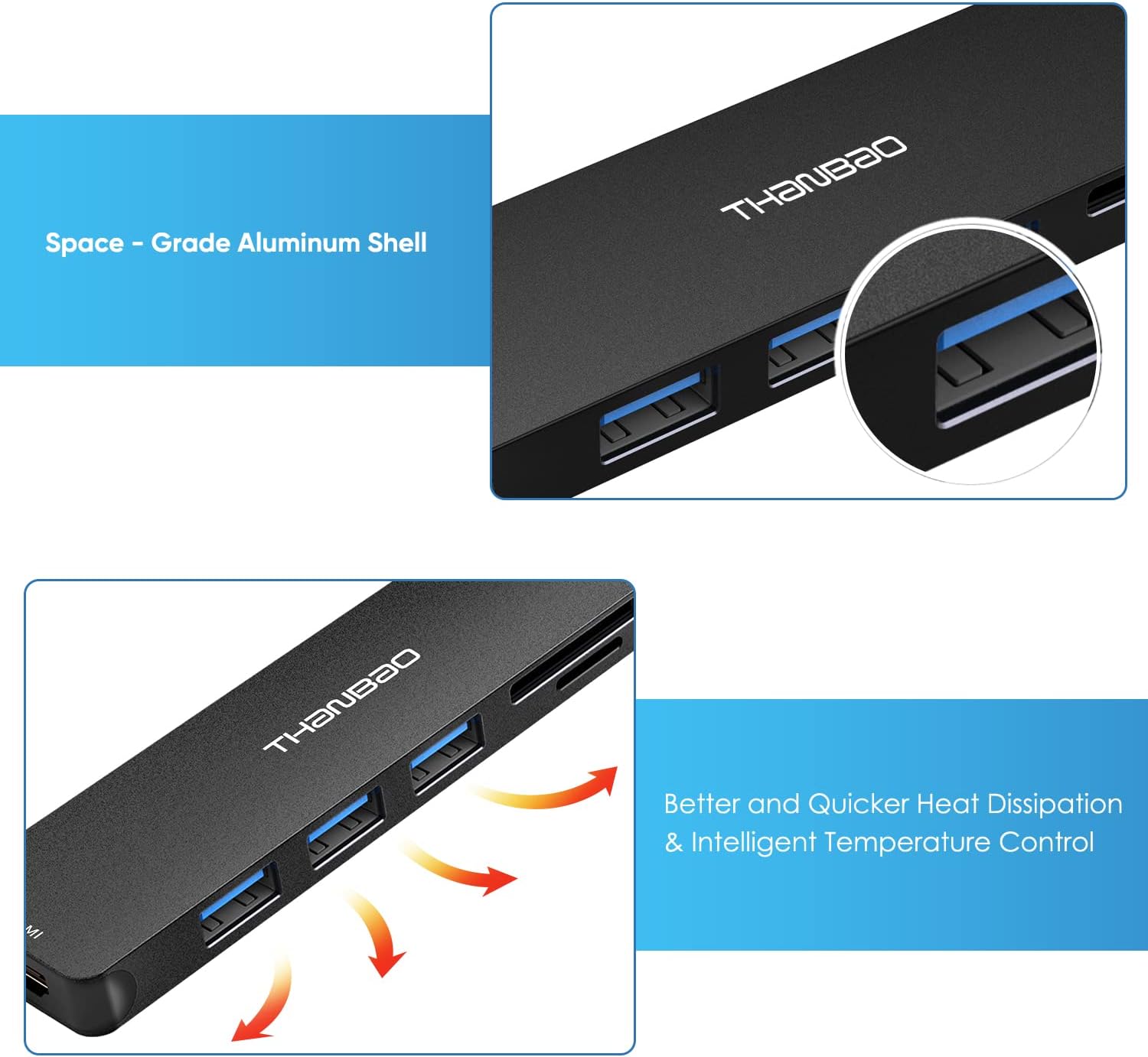 USB C Hub Multiport Adapter USB C Dongle for MacBook Pro, 7 in 1 Dongle USB-C to HDMI, 3 USB 3.0 Ports, SD/TF Card Reader Compatible for MacBook Pro, XPS More Type C Devices