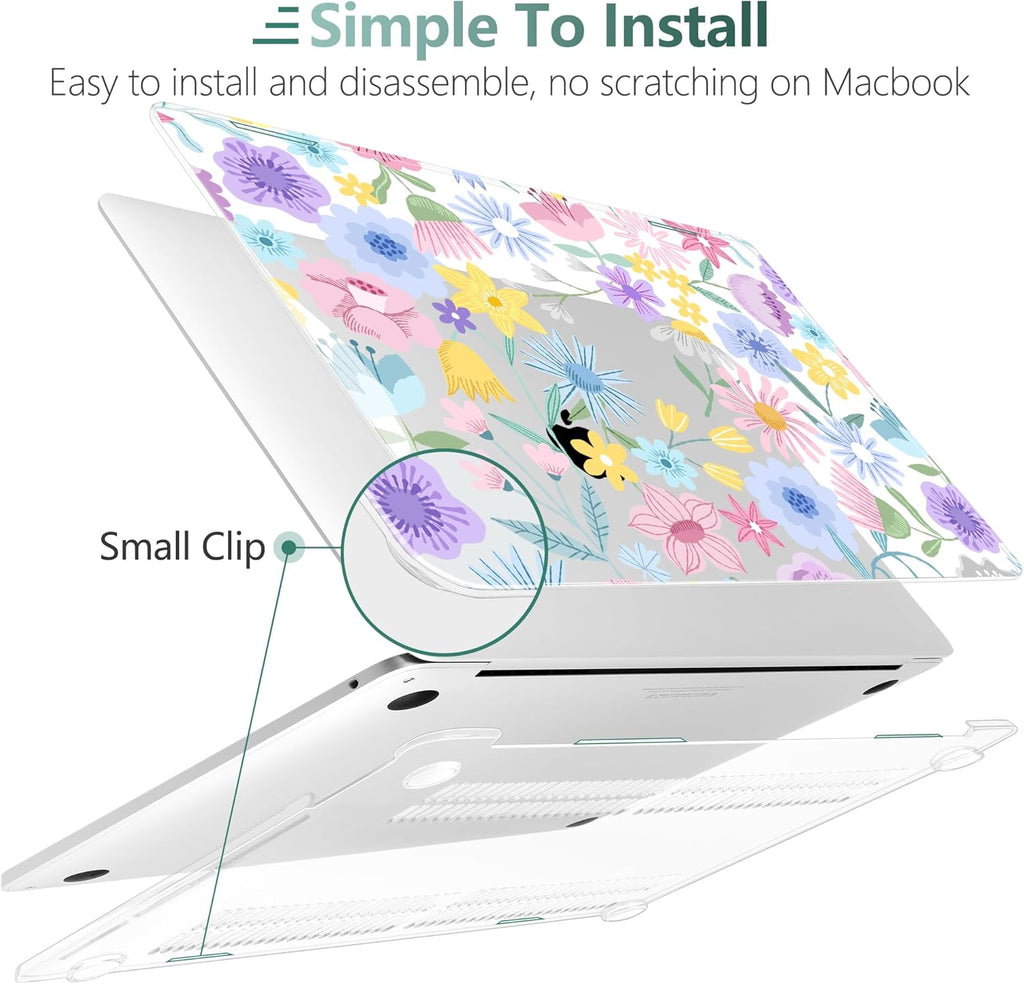 TWOLSKOO Compatible with MacBook Pro 13 inch Case 2023-2016 A2338 M2/M1 A2251 A2289 A2159 A1989 A1706, Plastic Hard Shell Cover & Keyboard Skin & Screen Protector, Spring Blooms