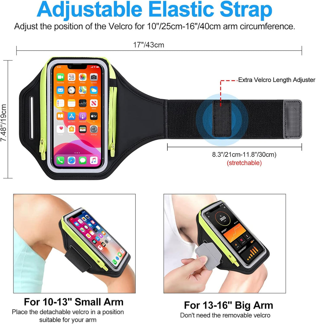Cell Phone Armbands for Running with Foldable Straps, 6.9‘’ Running Armband Phone Holder, Arm Band Bag for iPhone 16 15 14 13 12 Pro Max Galaxy with Car Home Key Zipper Protective Covers for Women