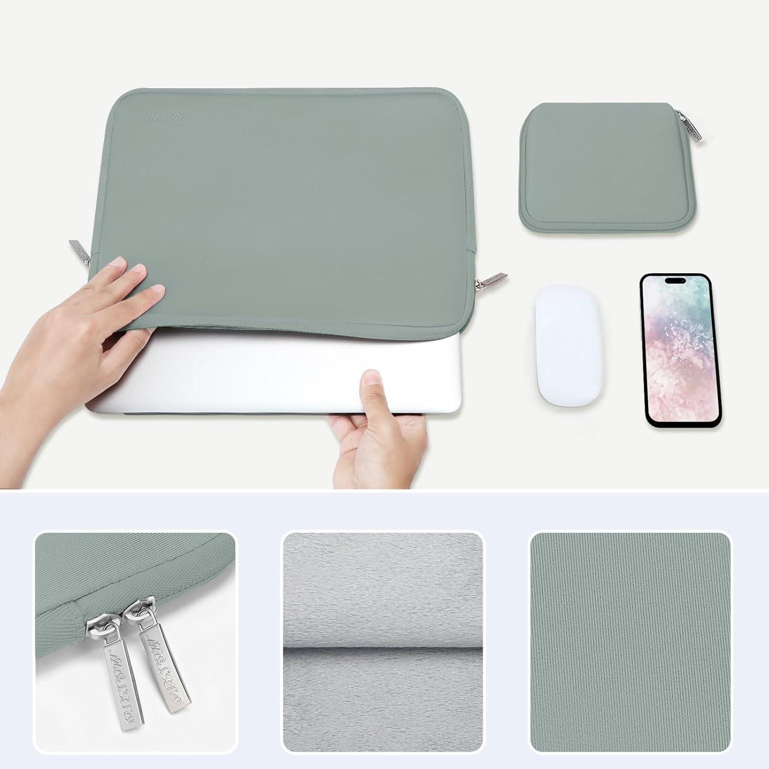 MOSISO Laptop Case 16 inch, 15-15.6 inch Laptop Sleeve Bag Compatible with MacBook Pro 16 inch, HP, Acer, Dell, Lenovo, ASUS Notebook, Neoprene Computer Sleeve Bag with Small Case, Antique Green