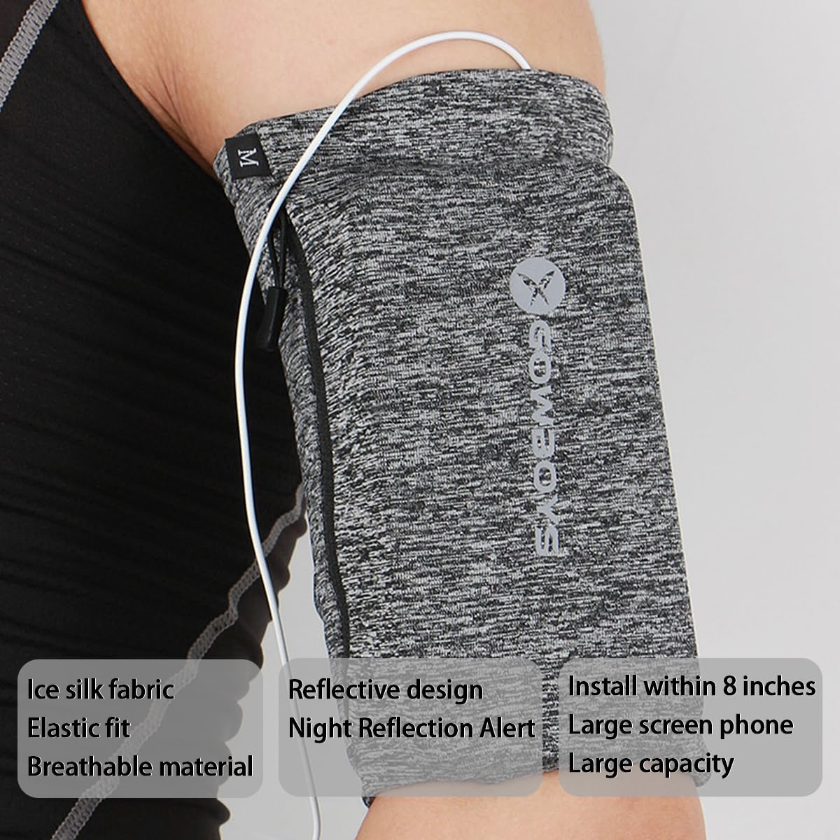 Running Phone Armband for Men Women,Universal Arm Bands for Phones Below 8 Inches,Waterproof Cell Phone Armband for Hiking,Running,Cycling,Climbing(Grey M)