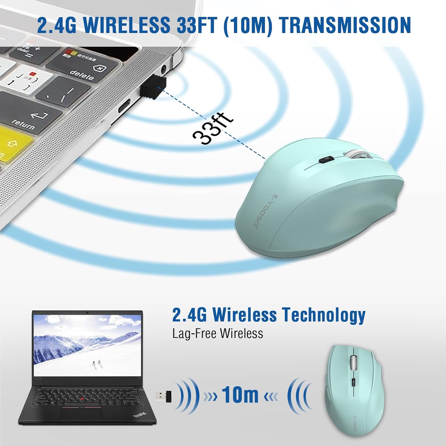 E-YOOSO Wireless Mouse for Laptop, Portable Optical Computer Mouse, 6 Buttons, Cordless 2.4GHz with USB Receiver, 5-Level 4800 DPI, 18 Months Battery Life for PC Chromebook Windows Mac