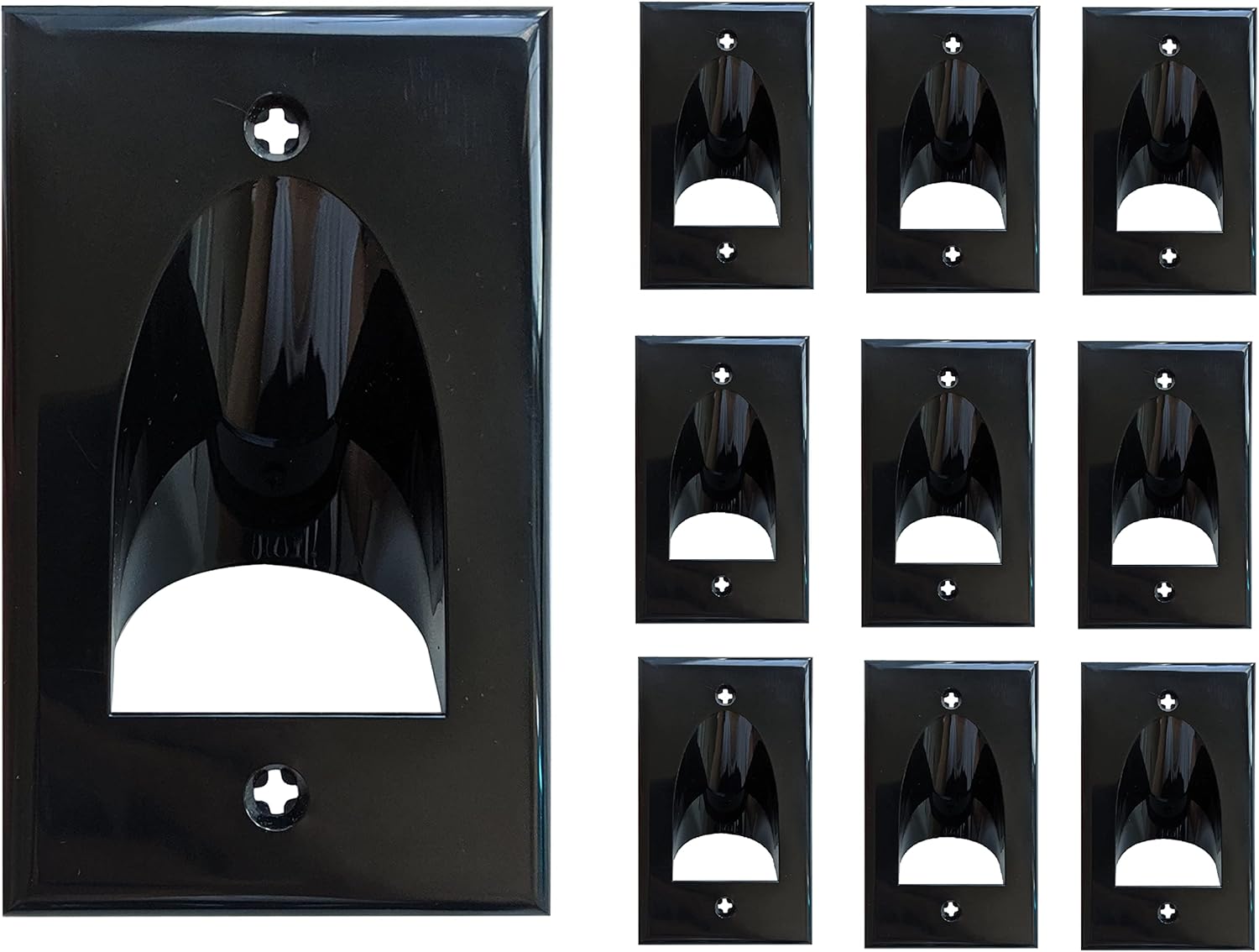 BestMounts - 10 Pack Inner Nose Behind Wall Cable Management TV Cord Hider for Wall Mounted TV - Single Gang Low Voltage Recessed Wall Plates Cable Pass Through for Wires, HDTV, HDMI (Black)